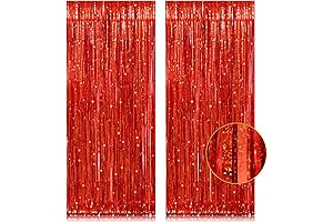 2 Pack 3.2ft x 8.2ft Red Foil Fringe Curtains for Christmas Decorations
