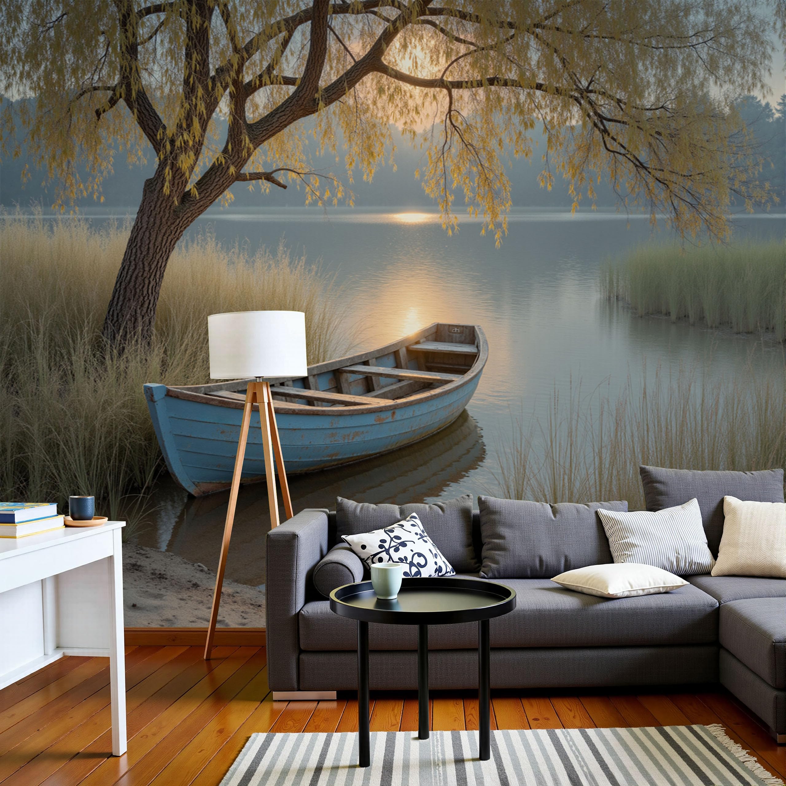 Papier peint panoramique soie saules paysage naturel 3D géant mural