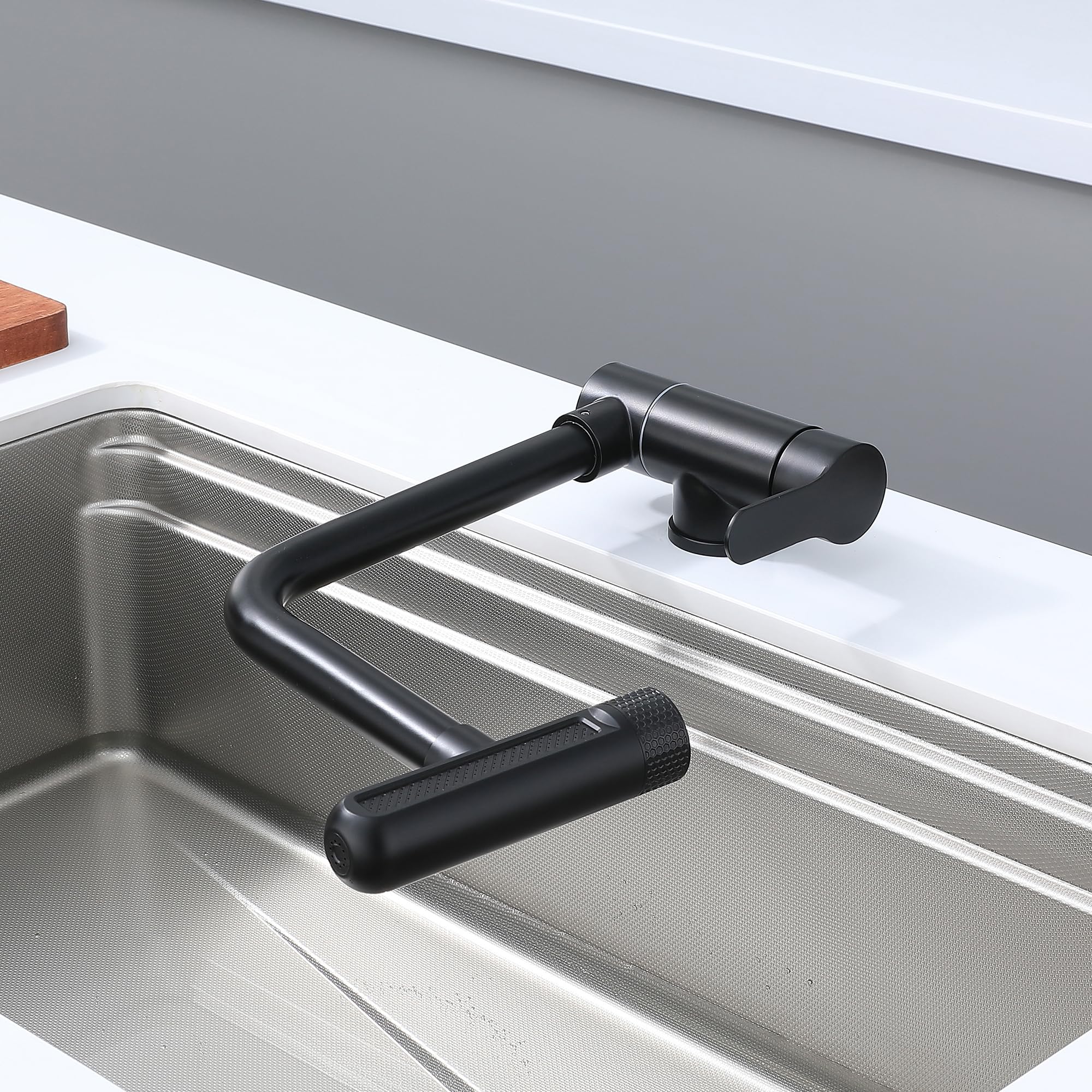 Grifo Cocina Abatible negro, Grifo Abatible Cocina 4 Modos De Descarga De Agua,Grifo De Fregadero Plegable, Grifo Monomando Bajo Ventana De Acero Inoxidable 304 (negro)