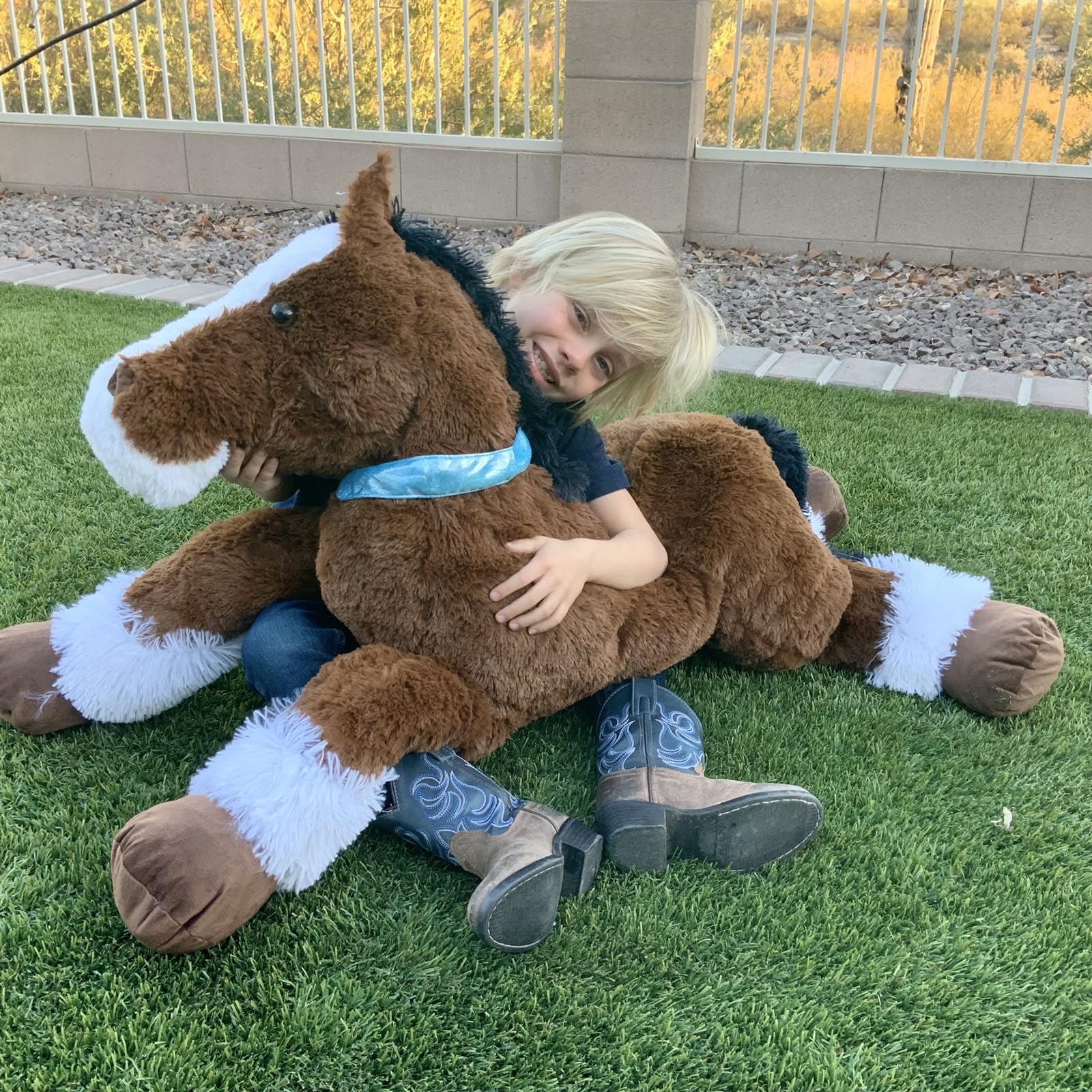 KERTA 35Inches Large Horse Stuffed Animal, 3 Feet Realistic Stuffed Pony Plush Toy, Hugging Soft Chocolate Horse Plush Body Pillow Gift for Kids Girlfriend 4