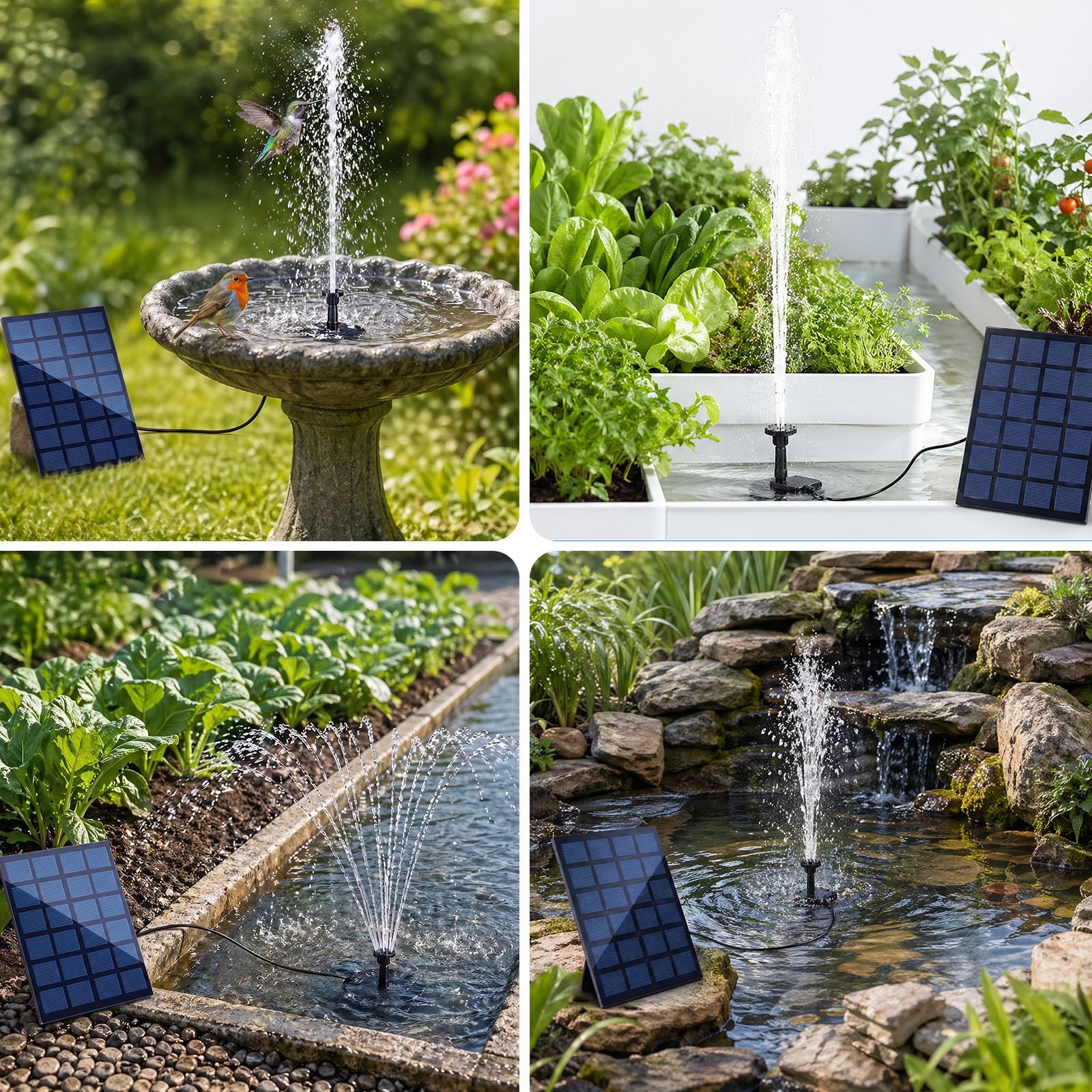 Pompe Solaire Bassin 2.5W Fontaine Solaire Extérieure Jardin 6 Buses 6 Modes