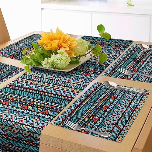 Miniatura 3 de Lunarable Camino de mesa étnico, estilo oriental exótico, pergamino de flores otomanas, estampado bohemio turco a la antigua, para comedor, cocina,