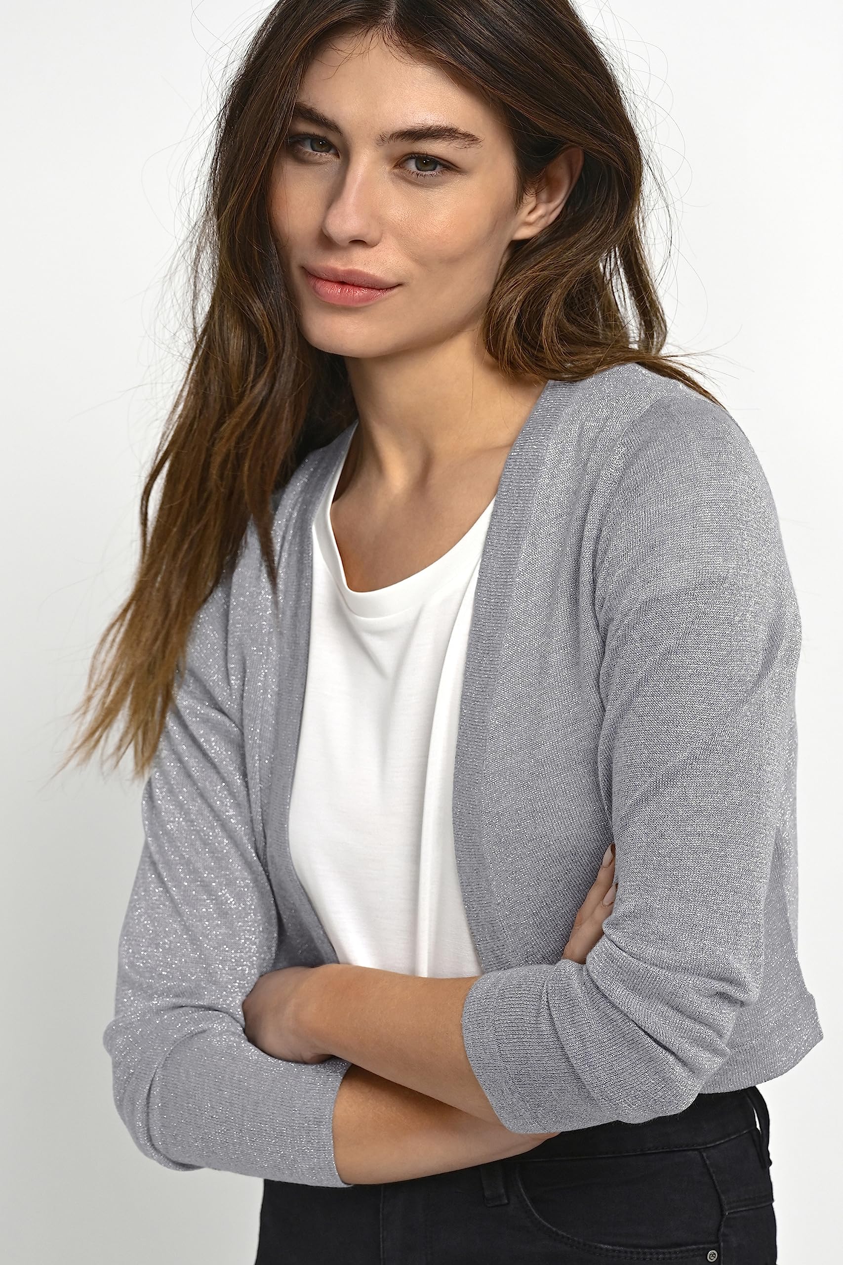 KAFFE Damen Kaffe Women's Bolero Slim Fit Long Sleeves Open Front Rounded Edges Strickjacke (1er Pack)