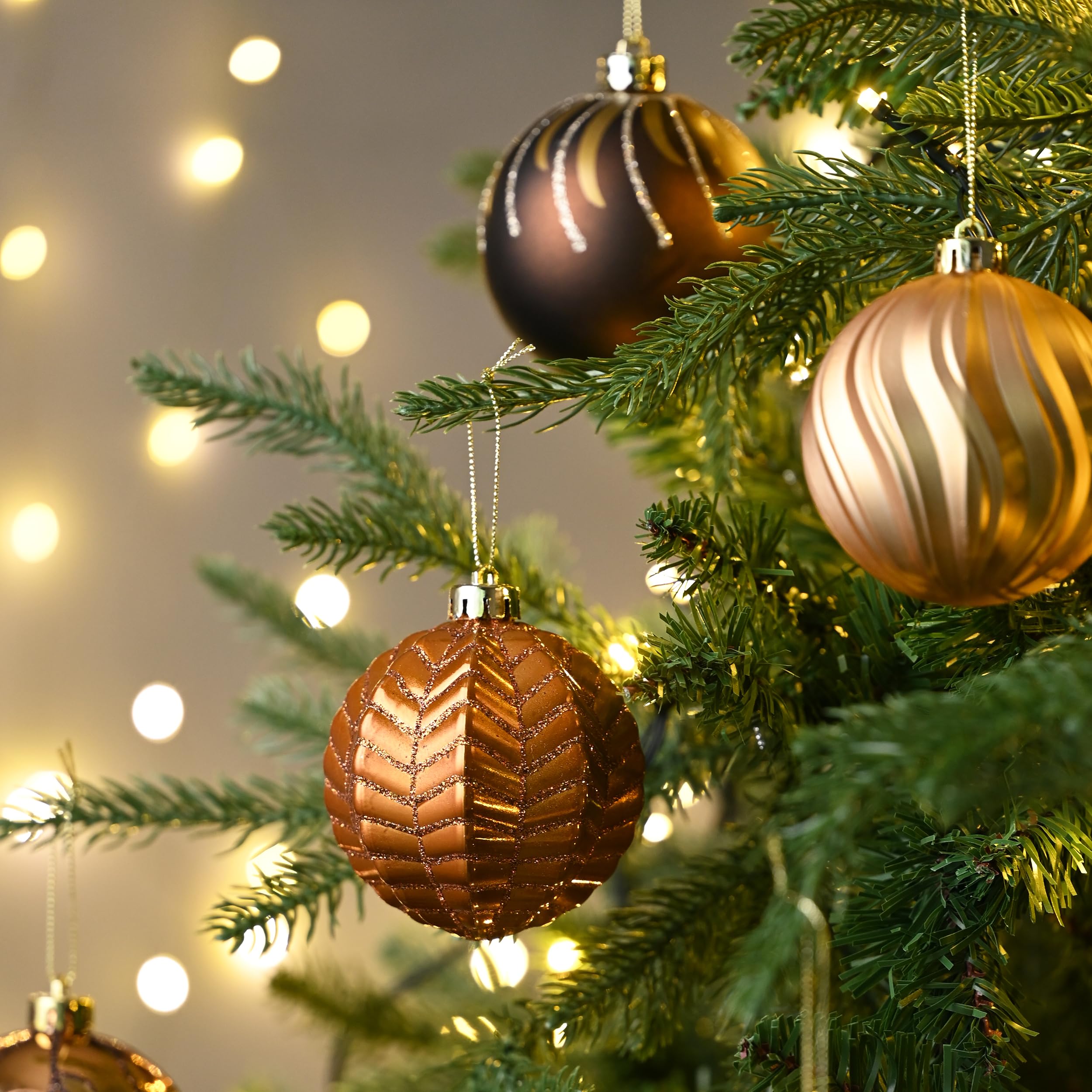 Valery Madelyn Weihnachtsschmuck-Set, 16 Karat Bronze, Kupfer und Gold, bruchsicher, Christbaumschmuck, Kugel-Ornamente, 8,9 cm, Elegante hängende Ornamente für Weihnachtsbäume