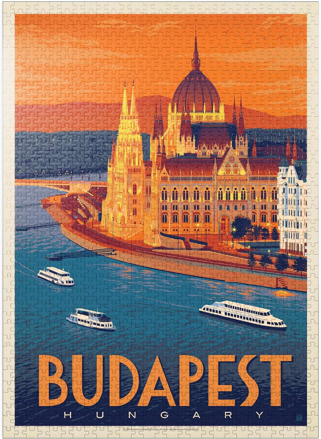 MyPuzzle Hungary: Budapest, Vintage Poster - Premium 1000 Piece Jigsaw Puzzle for Adults