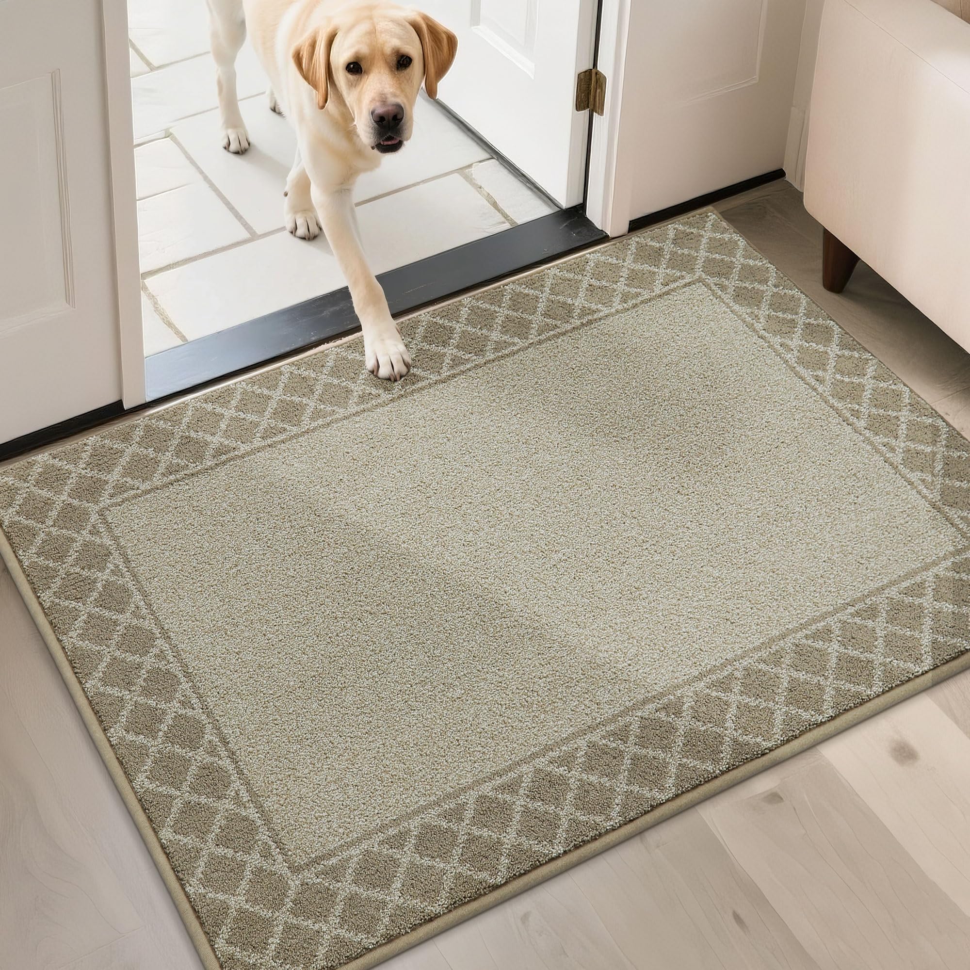 BEQHAUSE Fussmatte Innen, 80 * 120 cm Fußmatte, Schmutzfangmatte Waschbar, TPR rutschfest Fußabtreter Innen Und für Eingänge, Haustüren und Flure, Beige