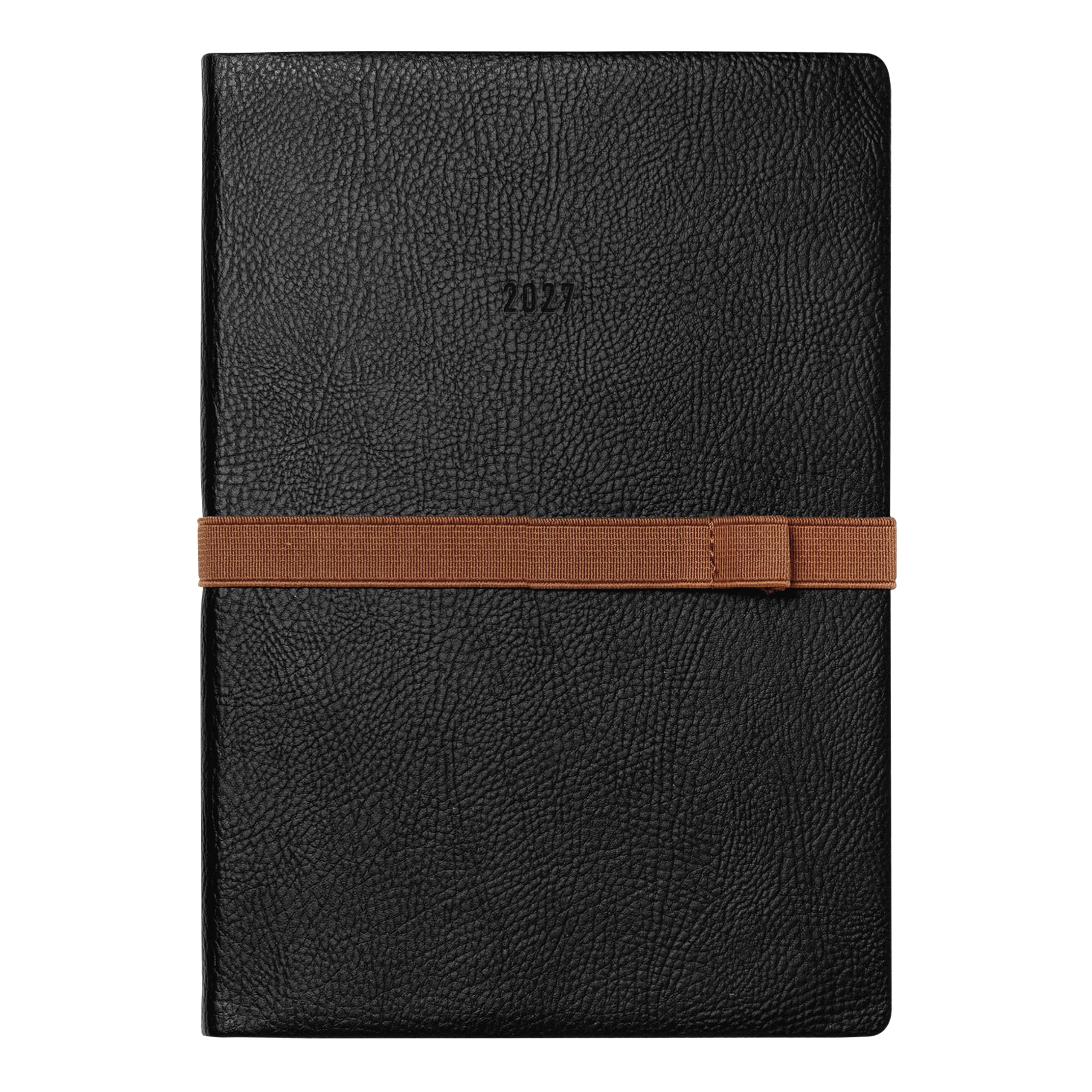 Letts of London® Agenda settimanale 2027 Oslo, 12 mesi, da gennaio a dicembre, formato A5, 21 cm x 14,922 cm, rilegatura cucita, copertina effetto pelle, multilingue, nero (C082335)