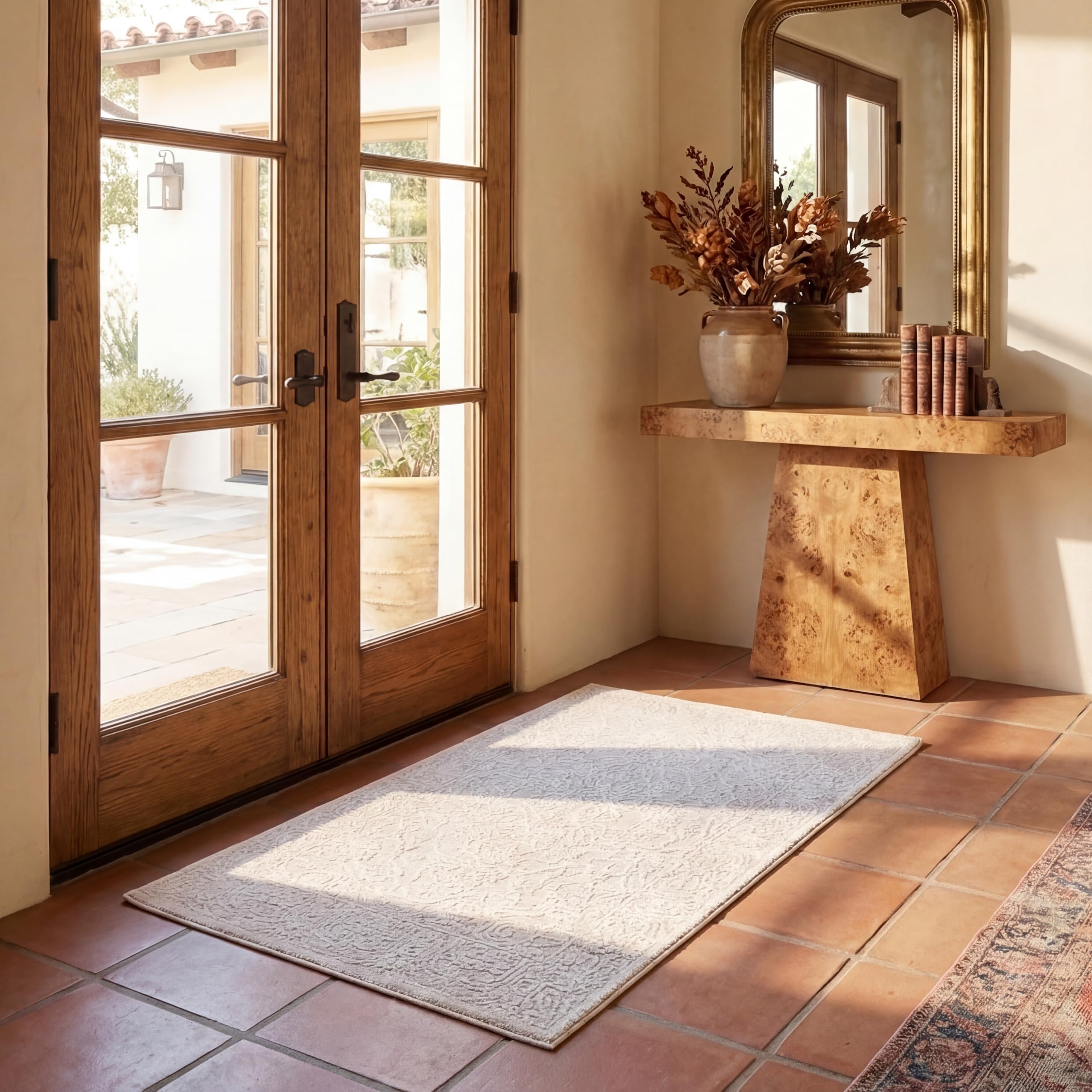 SAFAVIEH Reflection Collection Accent Rug - 2'3" x 4', Cream & Ivory, Non-Shedding & Easy Cleaning, Ideal for Entryway, Living Room, Bedroom (RFT670D)