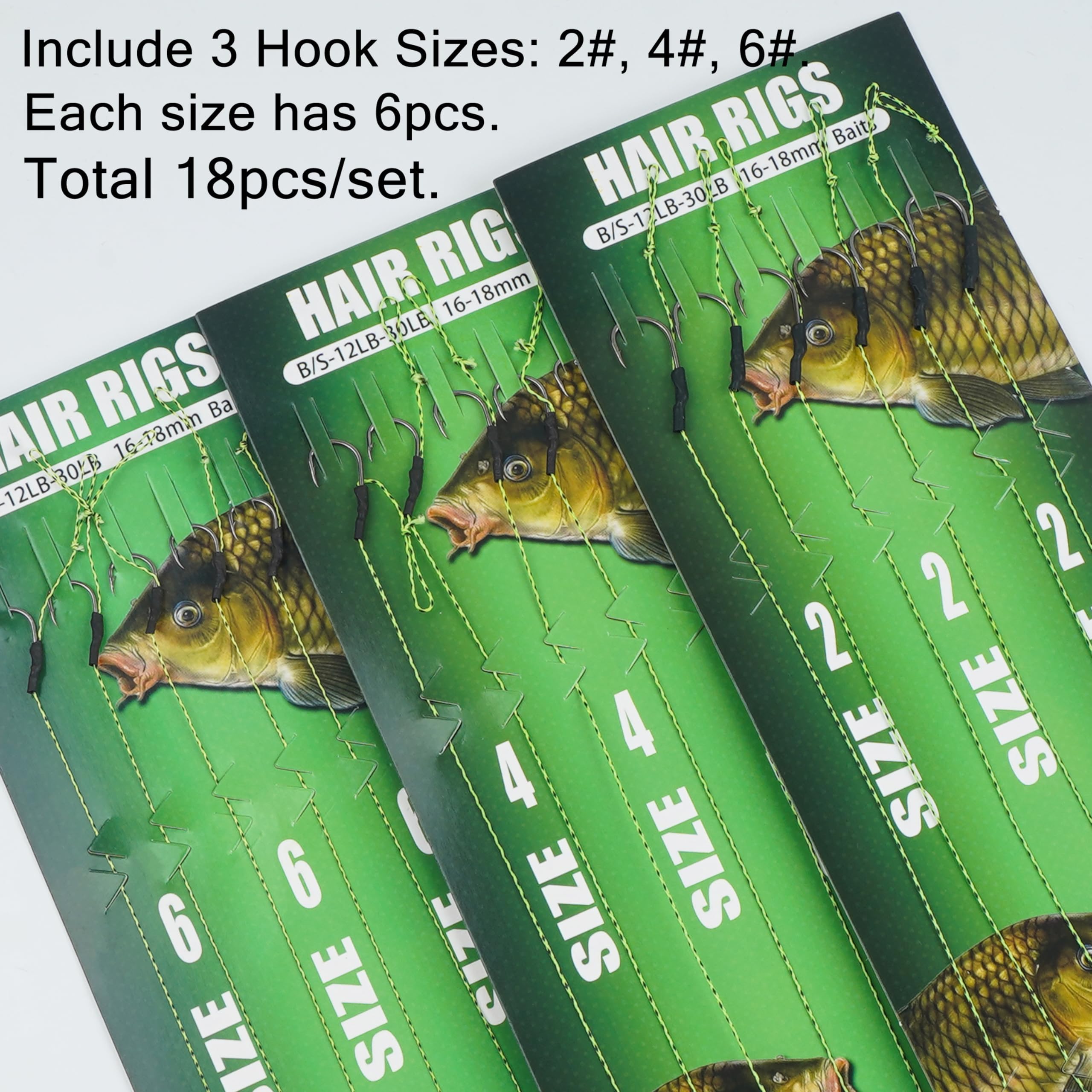 SHADDOCK Carp Fishing Hair Rigs Pre-rigged Rig Set Up Kit Anti Tangle Leaders Safety Clips Set Fishing Tackle Accessories for Carp Helicopter Chod Rigs 18pcs/pack (Type B) - Image 6