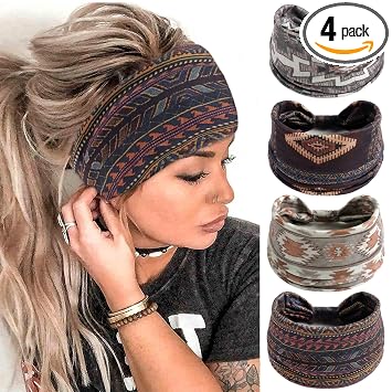 FULZTEY Extra Wide African Headbands for Women Boho Printed Headwraps 4Pcs