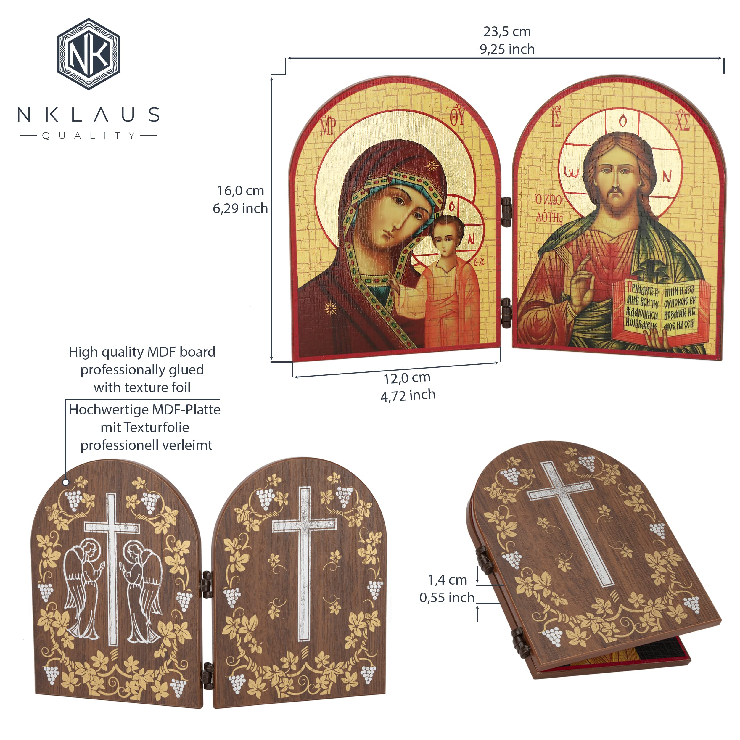 NKlaus 11086 Mother of God of Kazan and Jesus Christ Diptych Wooden Icon 23.5 x 16 cm, Mother of God with Jesus Christ, 23.5L x 16W cm - Image 2