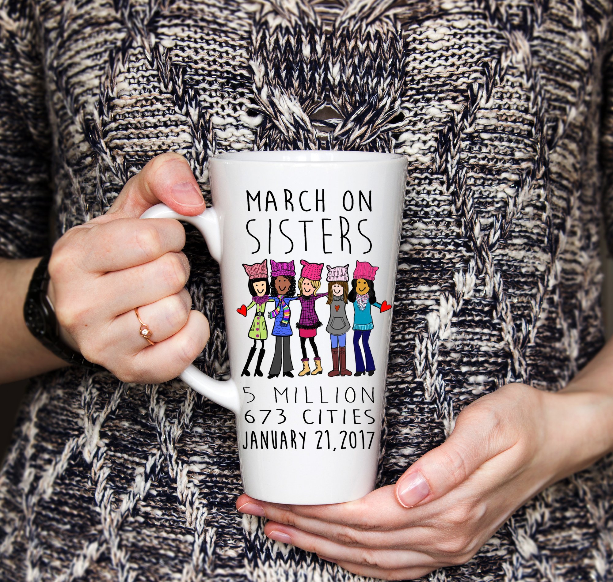 17 oz Latte March on Washington DC Mug, Sisterhood Mug, A Day Without a Women, Feminist Mug, March on DC t Shirt, She Presisted