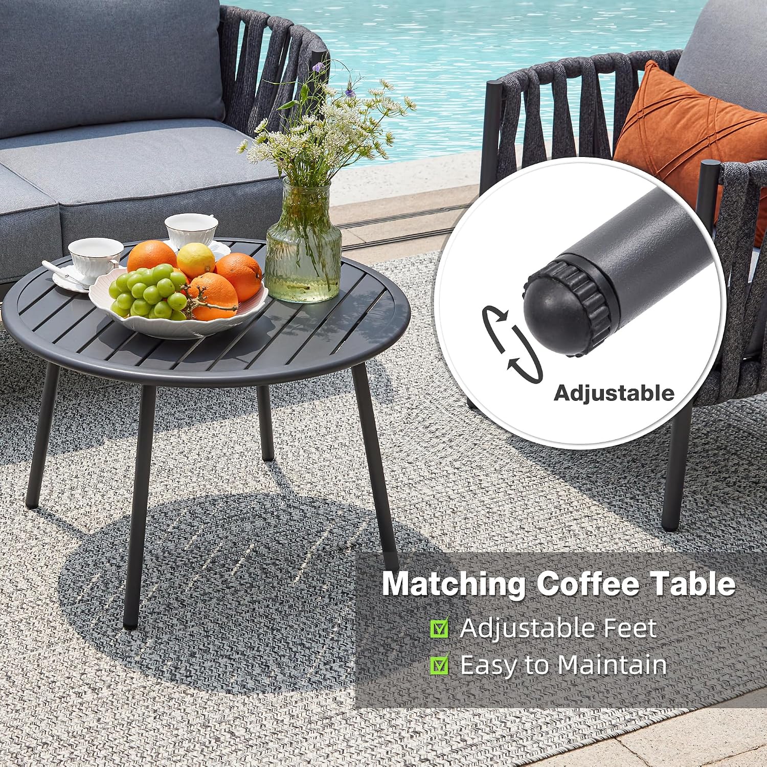 4 Piece Patio Furniture Set, Modern Patio Conversation Set, Outdoor Furniture with Table, Outdoor Sofa with Washable and High-Resiliency Sponge Cushions, Grey