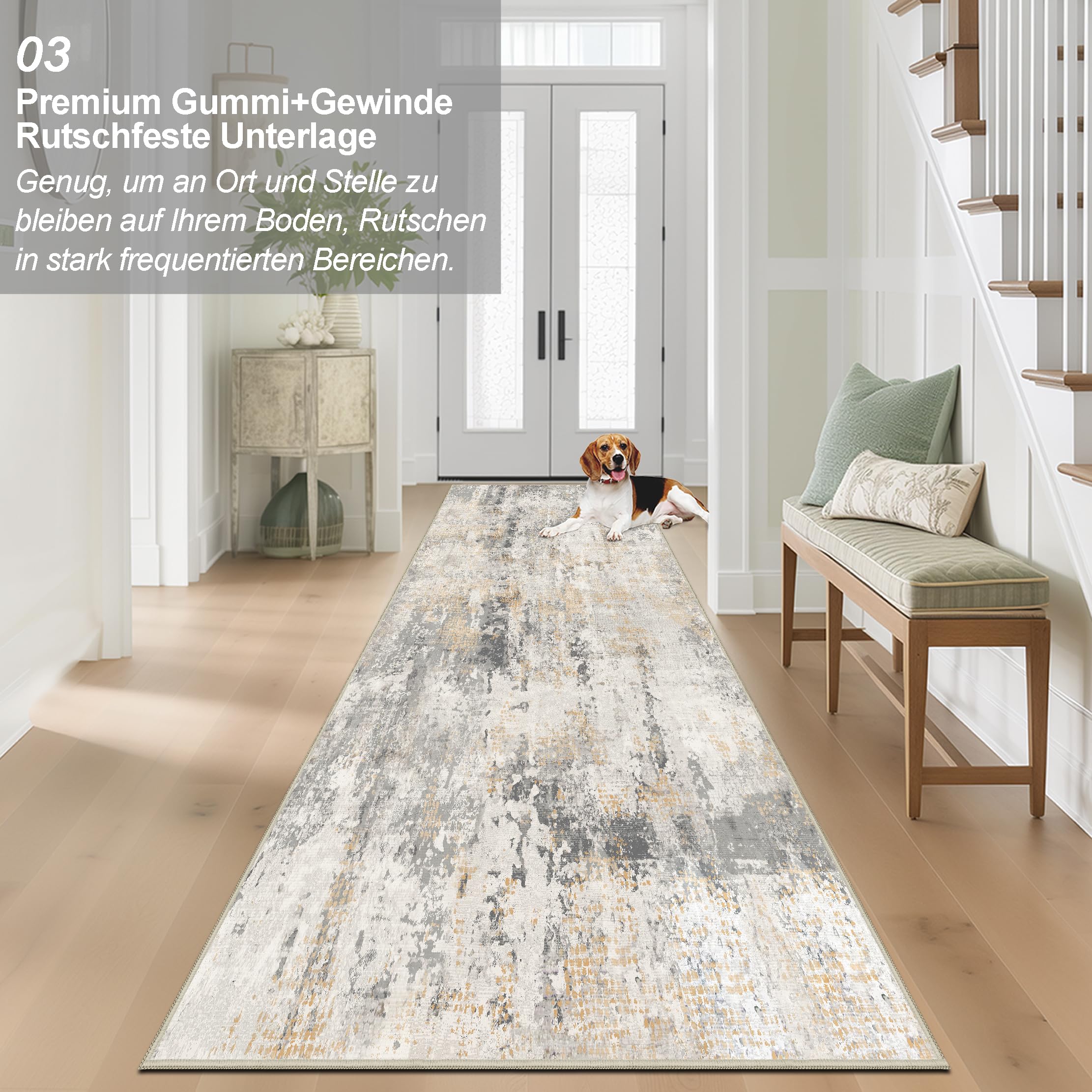 Capslpad Szary złocisty abstrakcyjny dywan 80x300 cm, dywan do przedpokoju, zmywalny dywan kuchenny, antypoślizgowy dywan z krótkim runem, nowoczesny minimalistyczny dywan z sztucznej wełny do salonu