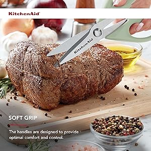 KitchenAid All Purpose Kitchen Shears with Protective Sheath Durable Stainless Steel Scissors, Dishwasher Safe, Soft Grip Comfort Handle, 8.72 Inch, Pistachio