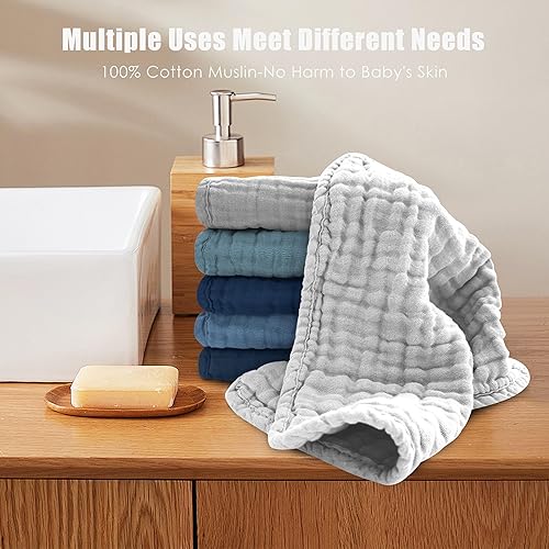 Miniatura 4 de MOON PARK Paños para bebé, paquete de 12, 12 x 12 pulgadas, paños pequeños para eructos y toallitas para bebé, 100% muselina de algodón ultra suaves