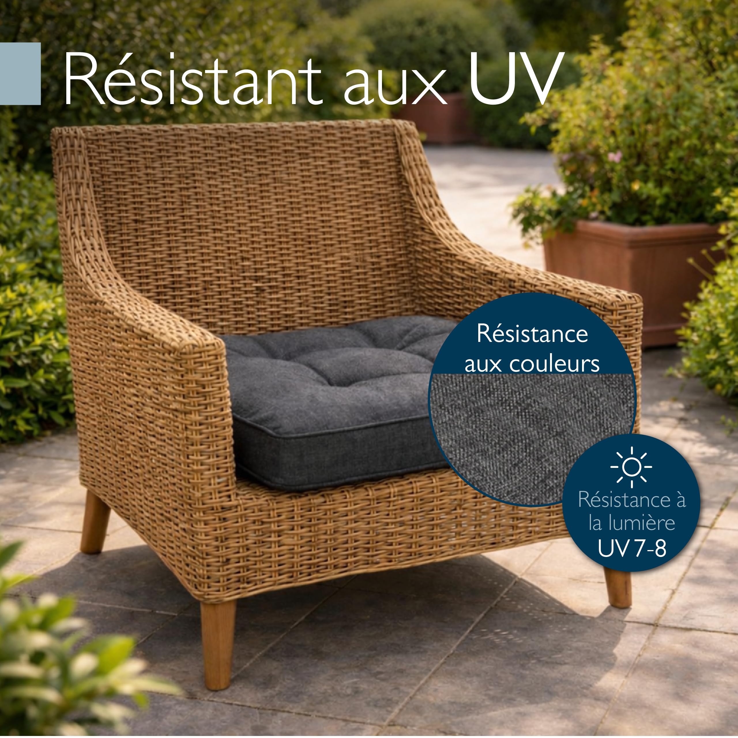 Beautissu Lounge Coussin Salon de Jardin Exterieur Assise 70x70 cm – Anti-Salissures Imperméable 10 cm d'épaisseur – Coussin Fauteuil Jardin Confortable Anthracite – BeauFlair