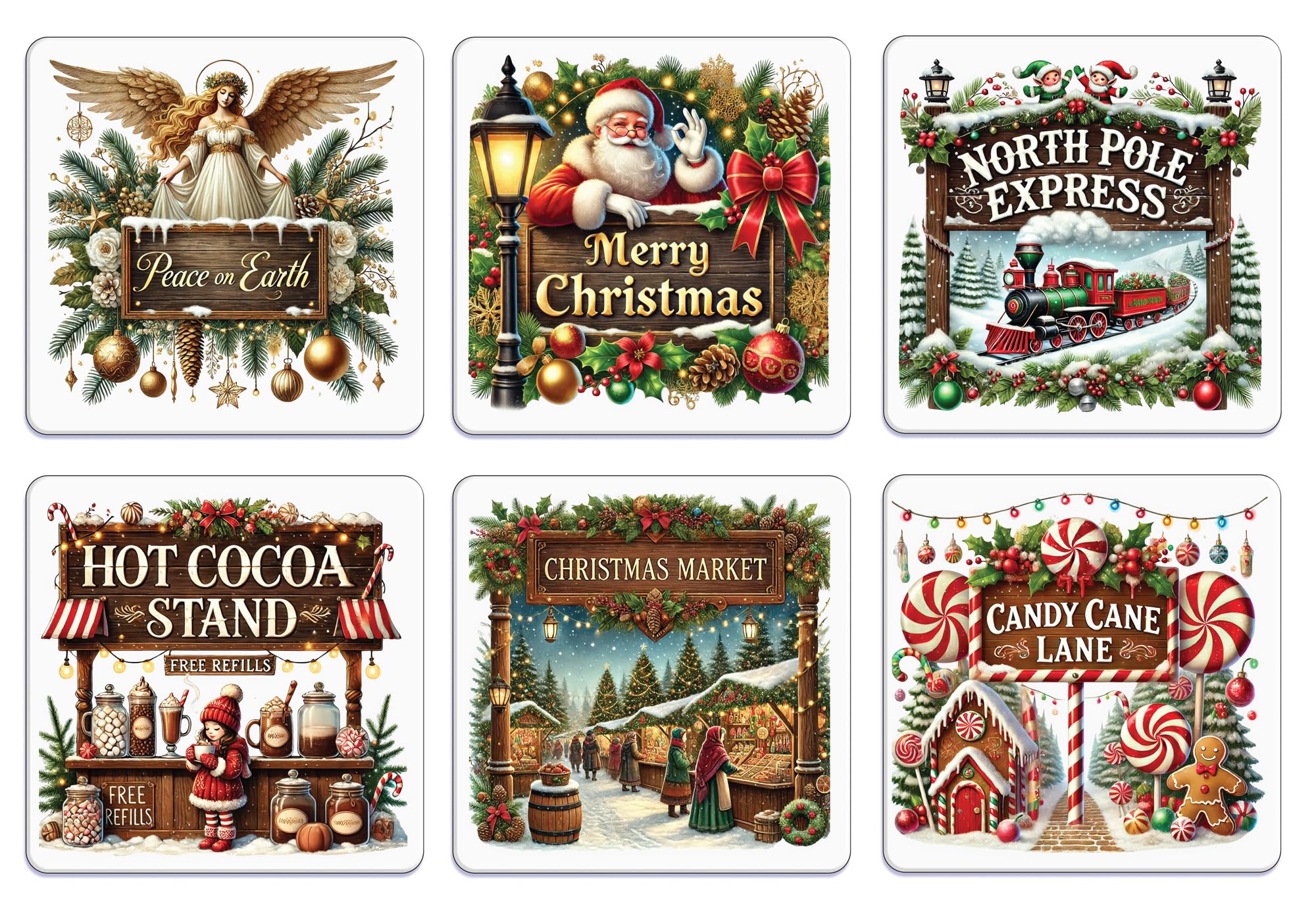 Star Online Xmas Sign Posts Design Christmas Coasters Set Of 6 Housewarming Gifts For Xmas Table Suitable For Hot And Cold Drinks (Xmas Sign Posts Design)