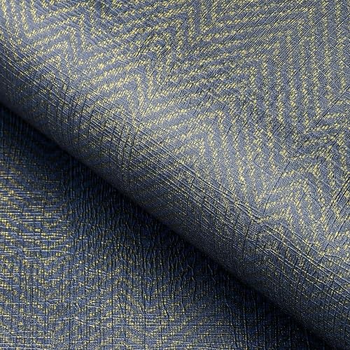 FunStick Gold Navy Blue Grasscloth Wallpaper Peel and Stick Wallpaper