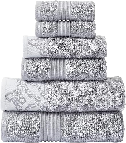 Miniatura 28 de Modern Threads Juego de 6 piezas, 2 toallas de baño, 2 toallas de mano, 2 toallas pequeñas, juego de toallas de hilo jacquard teñido/sólido, azul