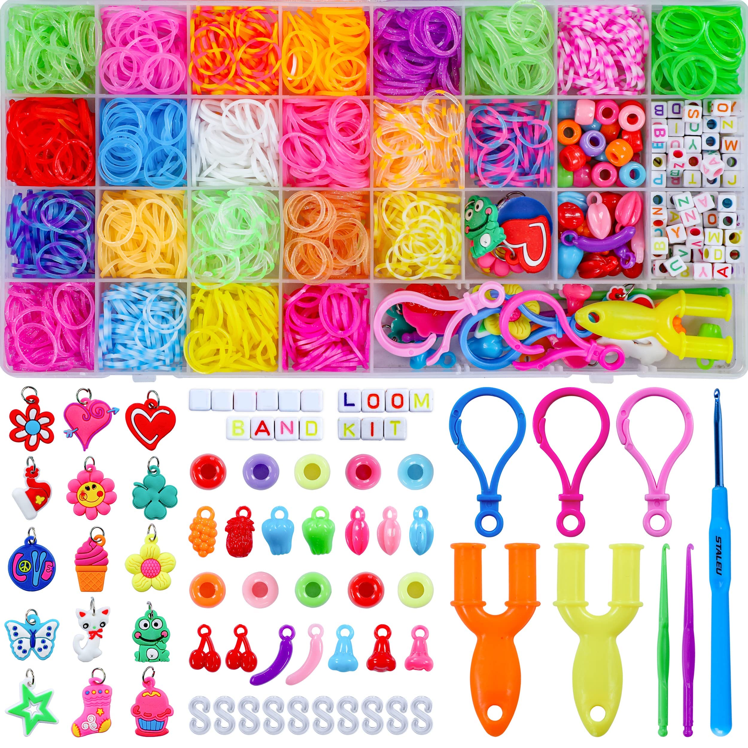 1800+ Loom Bands 31 Colours Friendship Bracelet Making kit with 3.5 mm Metal Crochet Hook, 202 Accessories in Storage Box for Kids Christmas Gifts, Birthday Gifts for Girls