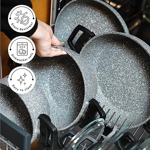 Miniatura 8 de Karaca Gris BioGranite - Juego de utensilios de cocina, 7 piezas, 3 ollas con tapa y sartén, granito natural, revestimiento antiadherente, apto para