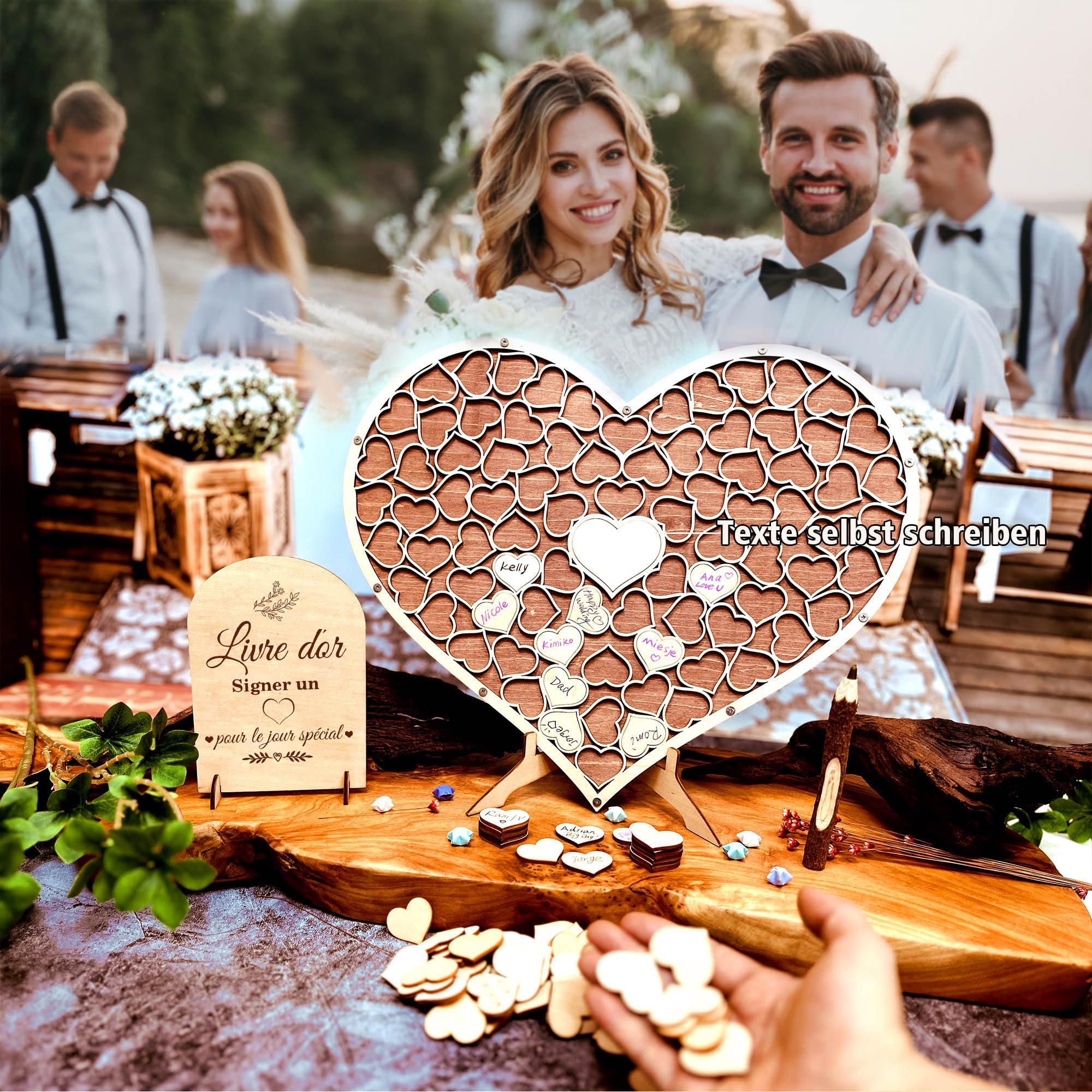 Livre d'or de mariage en forme de coeur en bois puzzle alternatif anniversaire décoration cadeaux