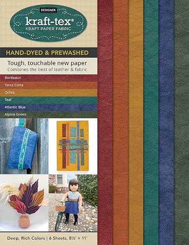 kraft-tex Designer Sampler 6 Deep, Rich Colors Hand-Dyed &amp; Prewashed: Kraft Paper Fabric, 6 Sheets 8.5" x 11''