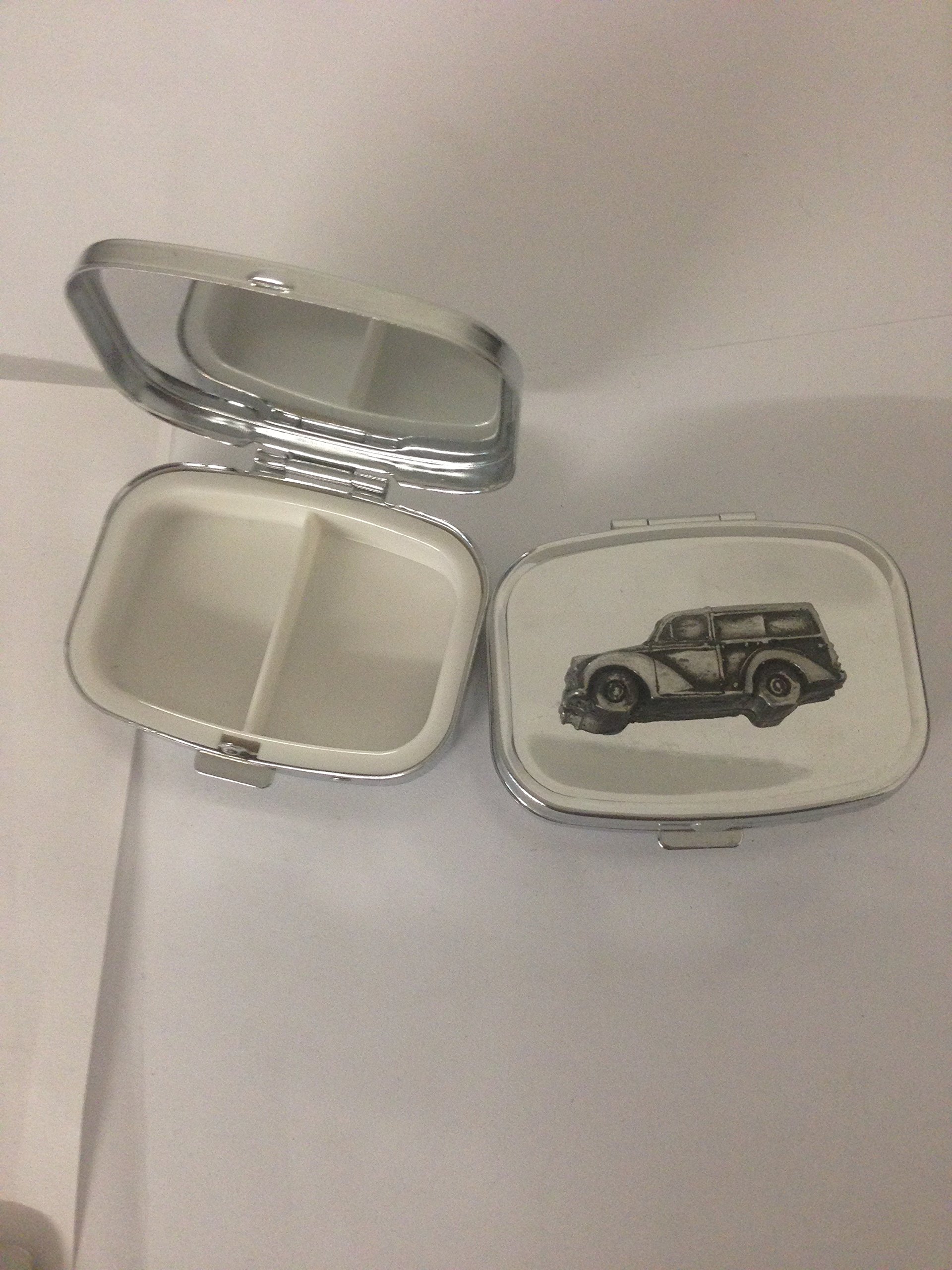 Prideindetails Silver Morris Minor Traveler Ref161 Pewter Effect Car Emblem On Travel Rectangular Metal Pill Box