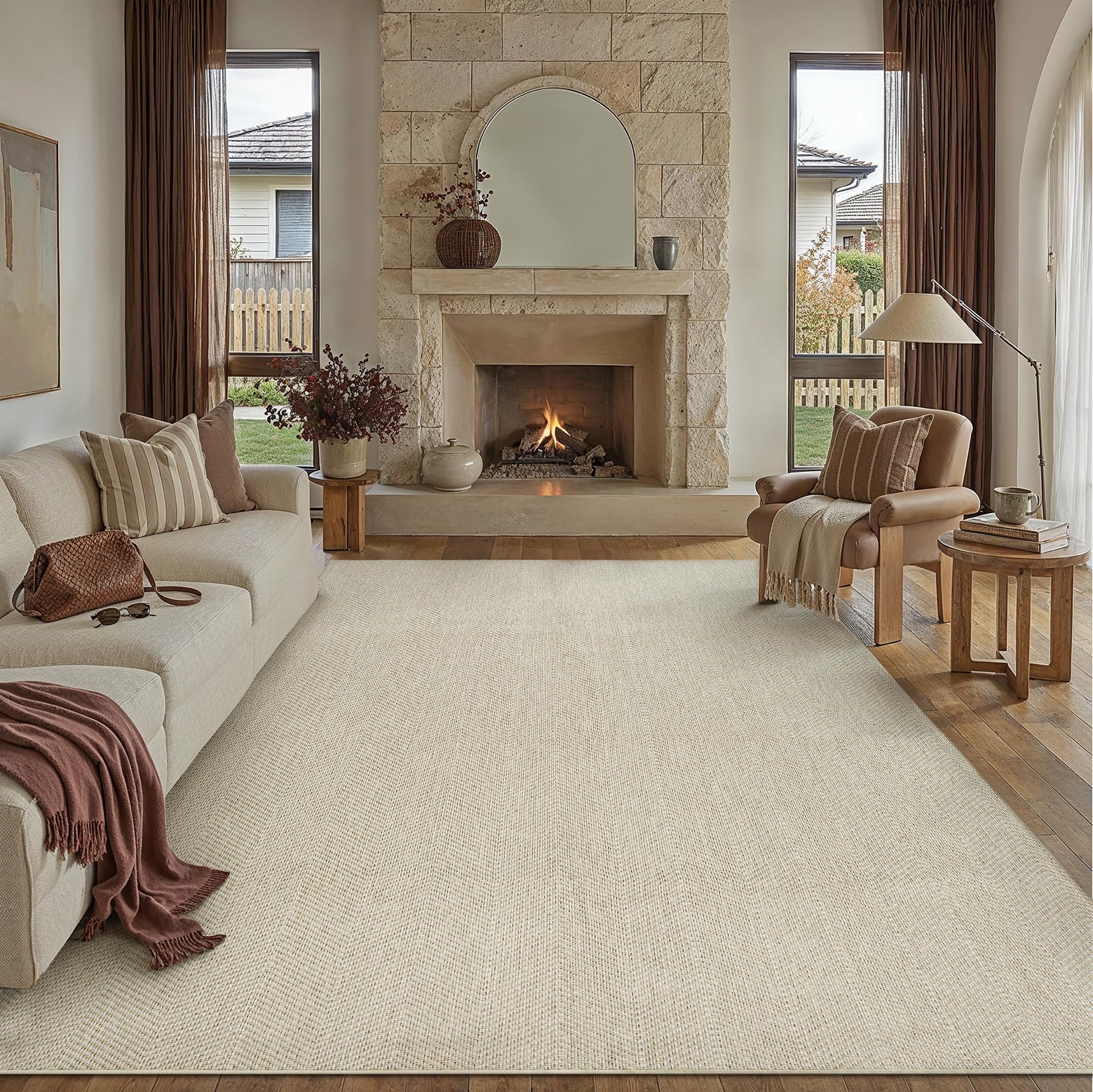 PureCozy Alfombra Exterior 200x300cm Salon Terraza Impermeable Taupe Antideslizante Lavable Interior Alfombras Habitacion Jardin Comedor Patio Dormitorio Aspecto Yute Tapete