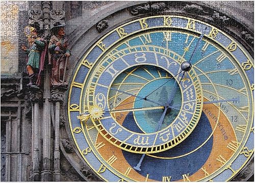 Ambesonne Rompecabezas de reloj, reloj astronómico de Praga en el casco antiguo, un hito medieval europeo de la ciudad, actividad divertida de