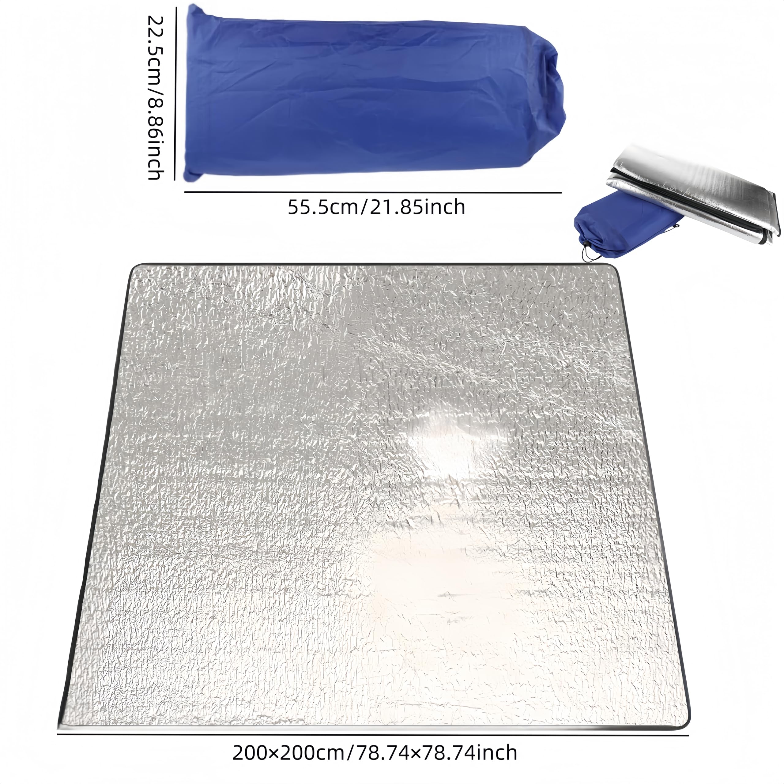 200 × 200 Tappetino da campeggio in foglio di alluminio ultraleggero pieghevole per tenda da campeggio per dormire, isolante termico, coperta isolante ultraleggera, pieghevole