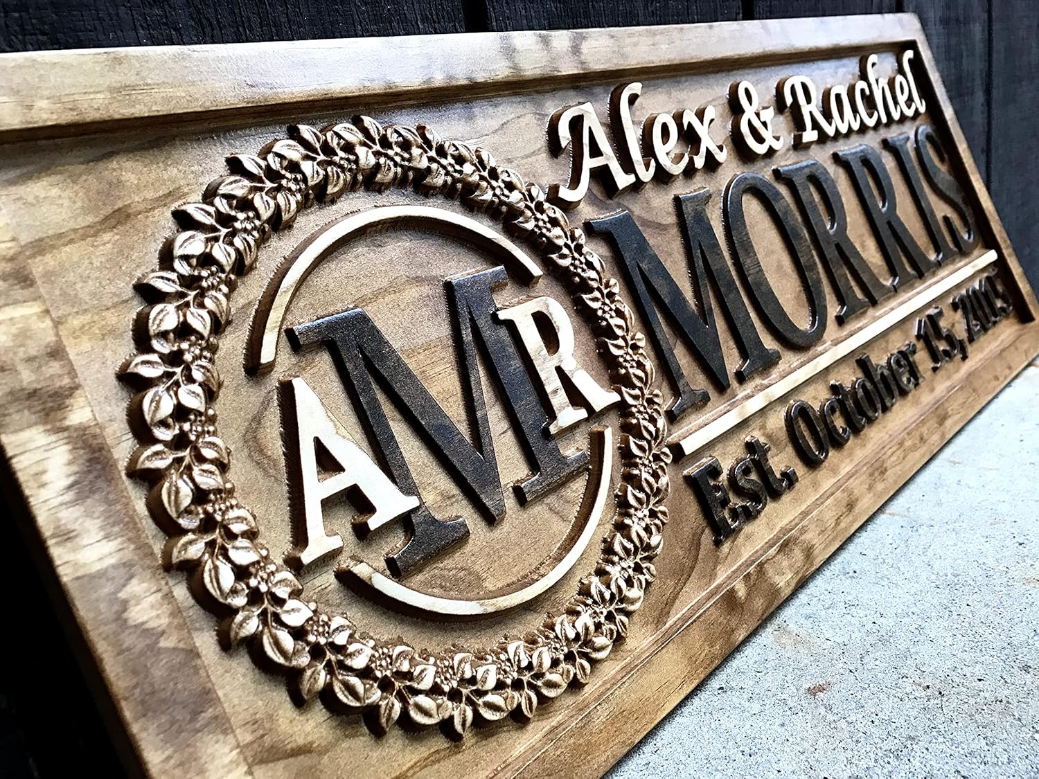 Personalized Couple Sign | Custom Wedding Gift | Last Name Sign | Established Sign Family Name Signs Custom Wood Sign Carved Wood Sign 3D Hearts 5 Year Anniversary