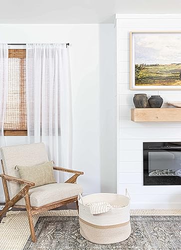 Miniatura 6 de OrganiHaus Canasta extragrande tejida de algodón para almacenamiento, cosas de bebés, lavandería y mantas, para sala de estar, 20 x 13pulgadas,