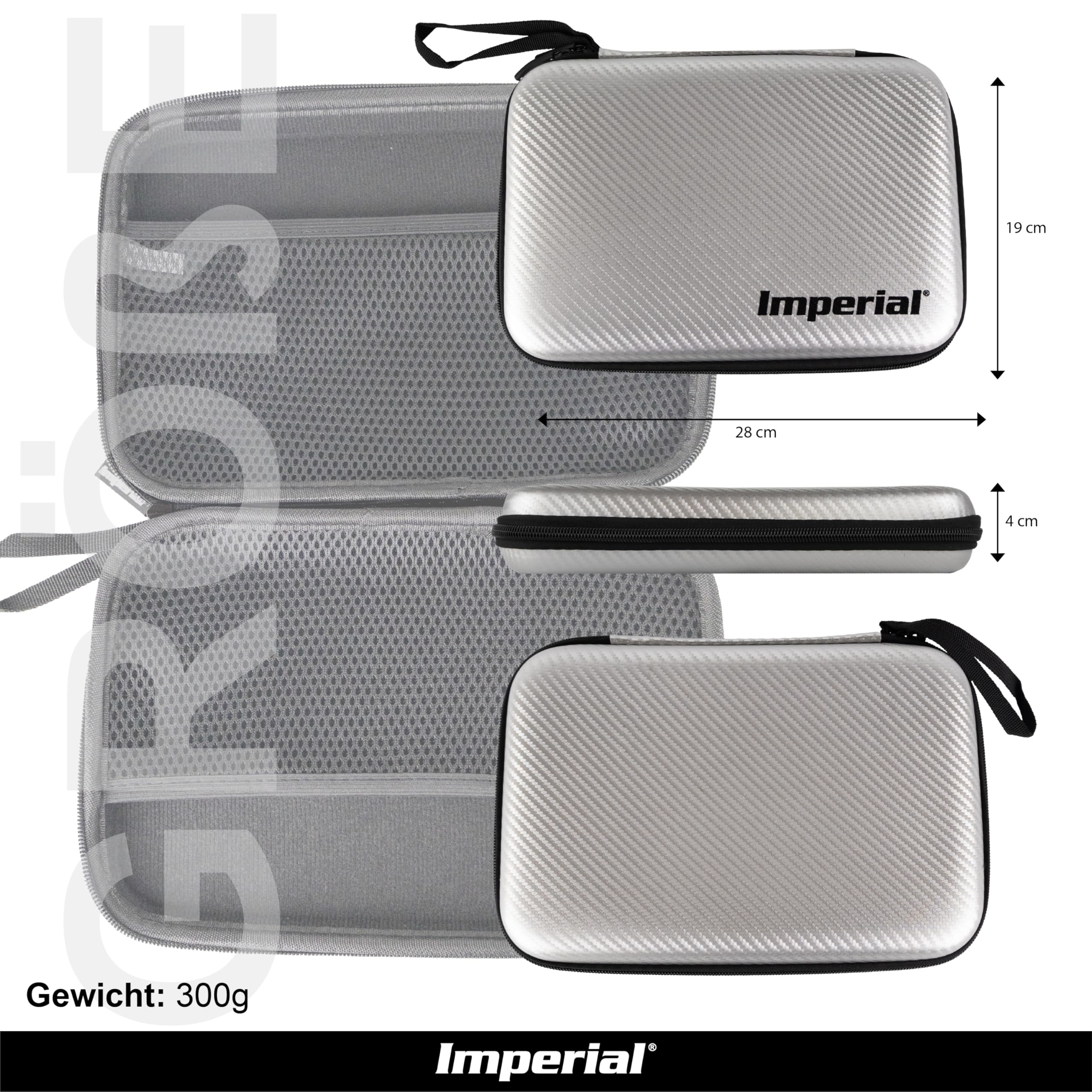 Imperial Hardcase Mallette de Tennis de Table | Argent | Aspect Carbone | Espace pour Deux Raquettes et Accessoires | Résistant aux Chocs et aux Rayures