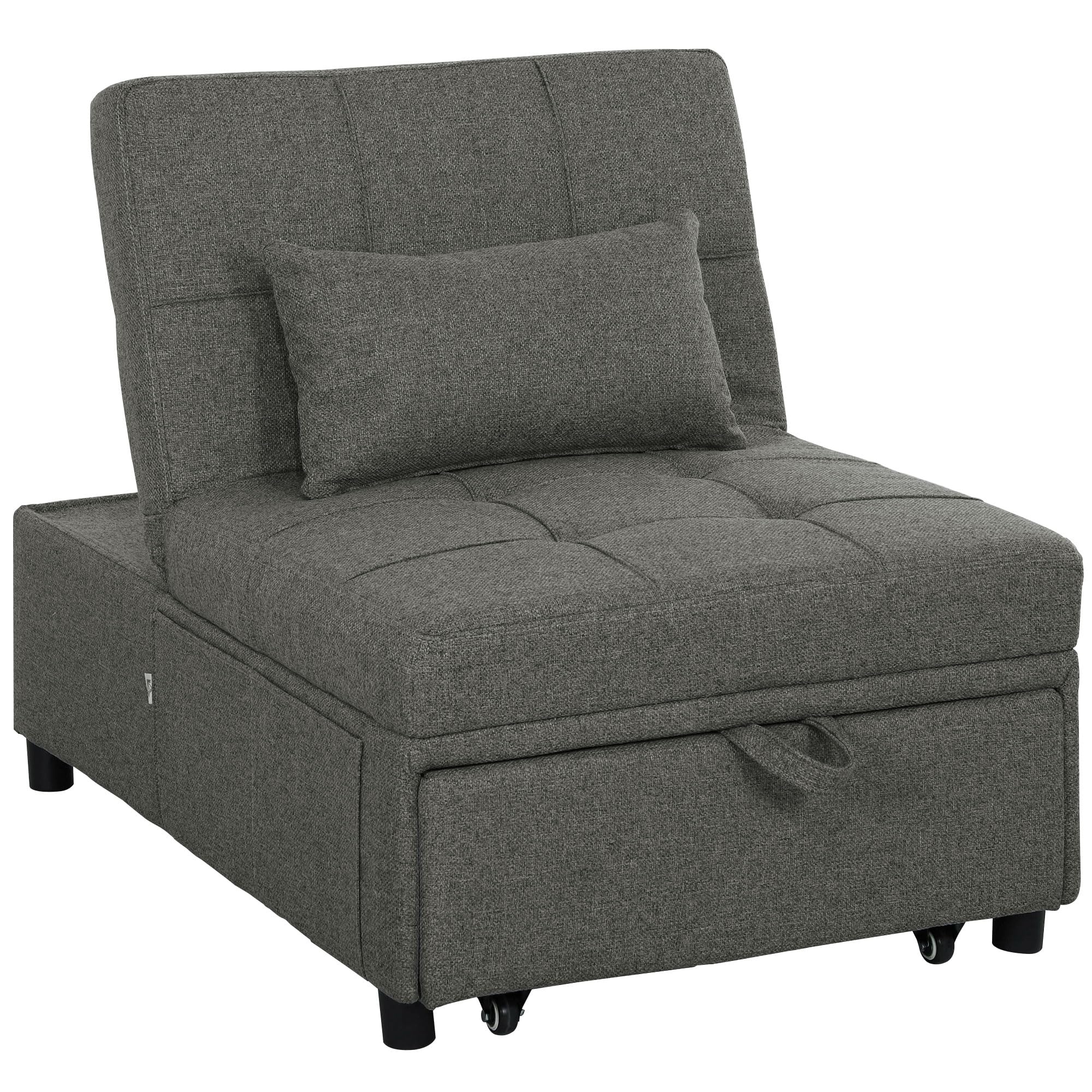 HOMCOM 4-in-1 Sofa Bed Convertible Sleeper Chair Bed Fabric Charcoal Grey