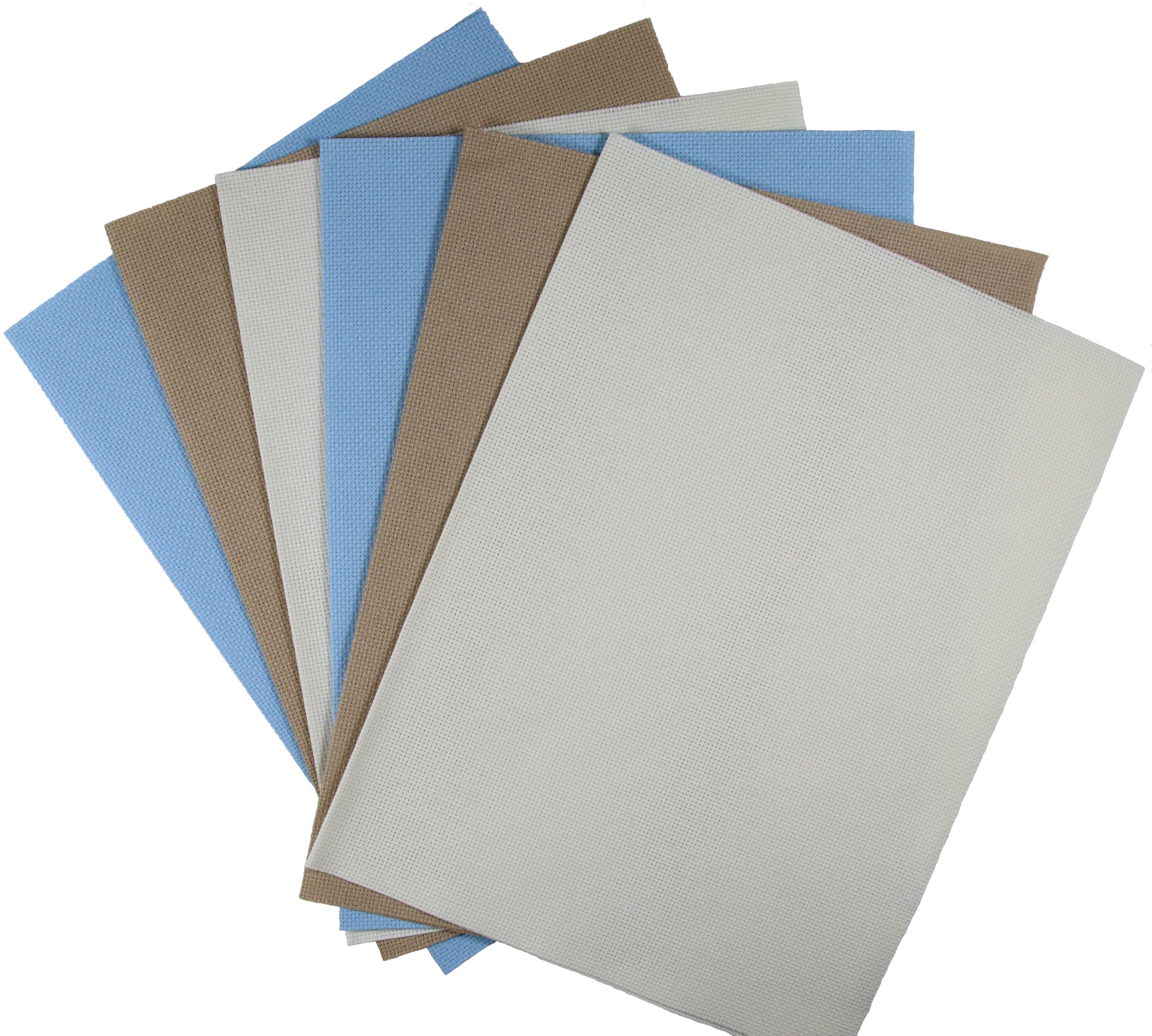 KCS 4/6 pc of 12" x 18" (30cmx45cm) 16CT Counted Cotton Aida Cloth Cross Stitch Fabric (6 pc, Light Blue+Khaki+Antique White) — image 1