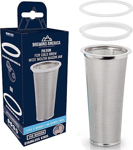 Filtro de preparación fría para cafetera de boca ancha malla de acero inoxidable mejorada con sellos de silicona 2 cuartos de galón 64 onzas