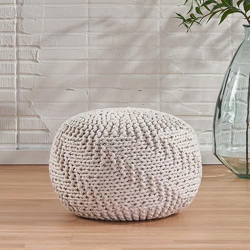 Miniatura 2 de GDFStudio Haley - Puf moderno tejido de tela hecho a mano, color marfil