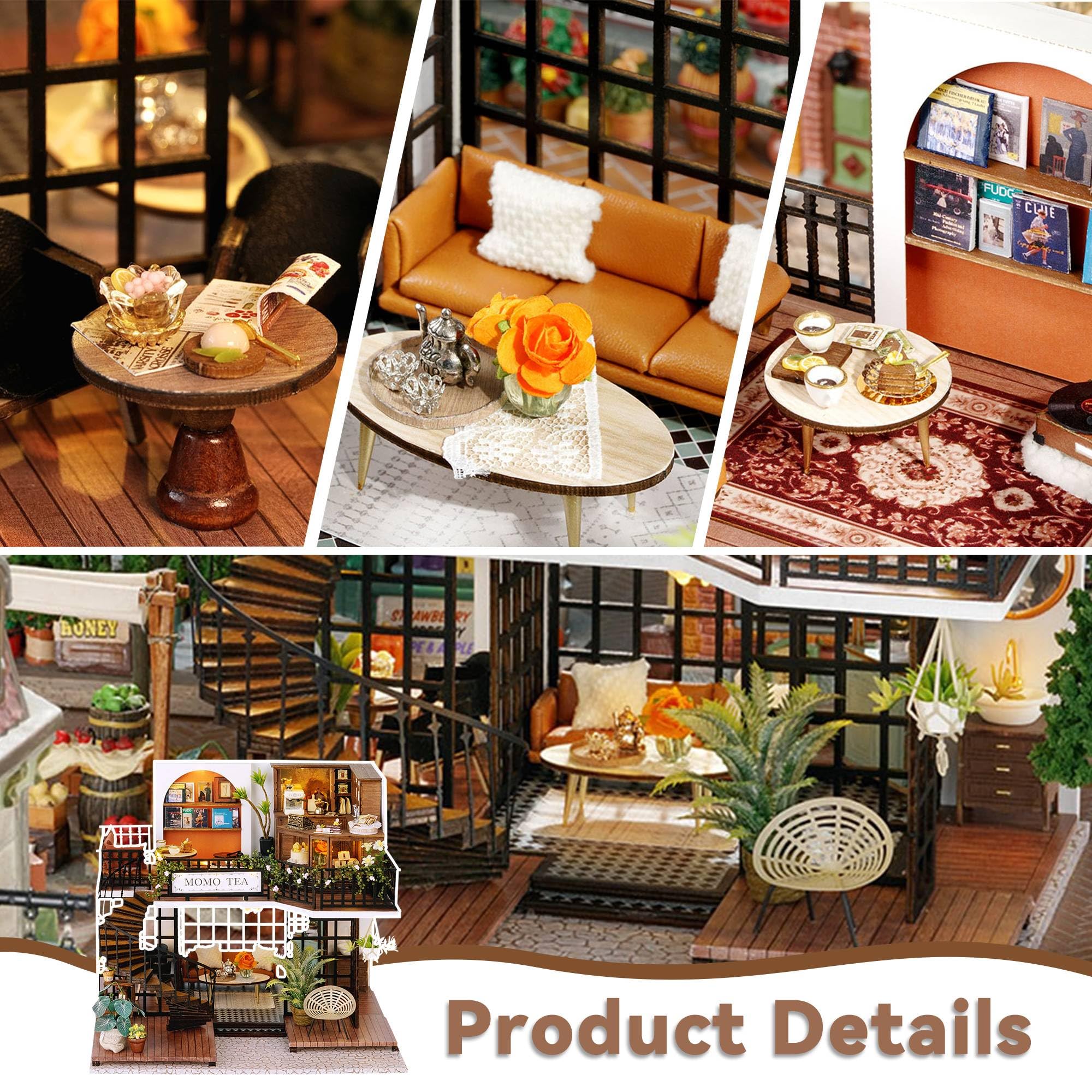 Kit de casa de muñecas en miniatura, habitación creativa con muebles para regalo romántico de obras de arte (Forest Teashop) 4