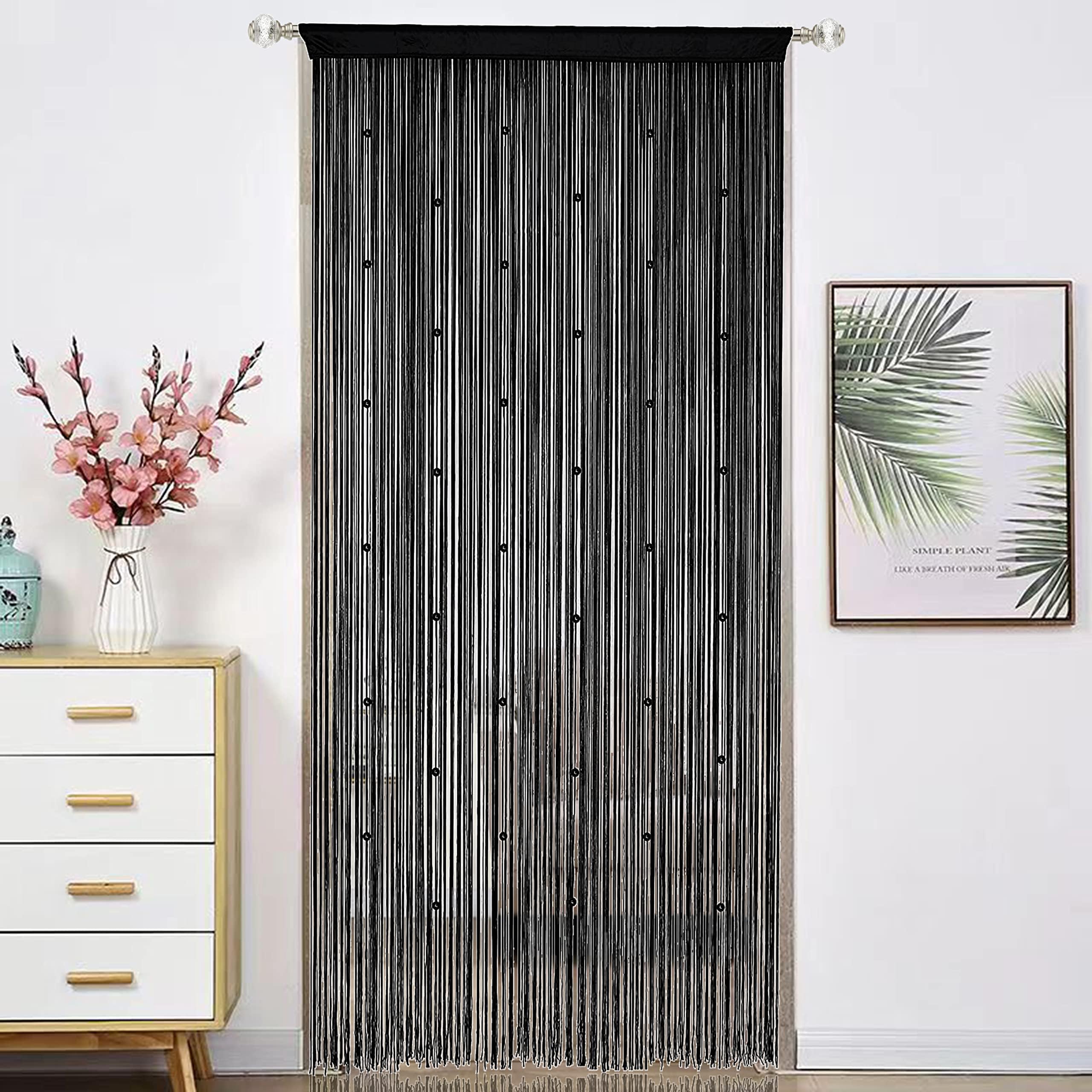 Beaded Doorway Curtain Door Beads Dense String Curtains Fringe Hippie Perfect for Wall Hanging Decor Room Divider Privacy Doors Window Closet Doorways Decorations (100x280cm,Black)