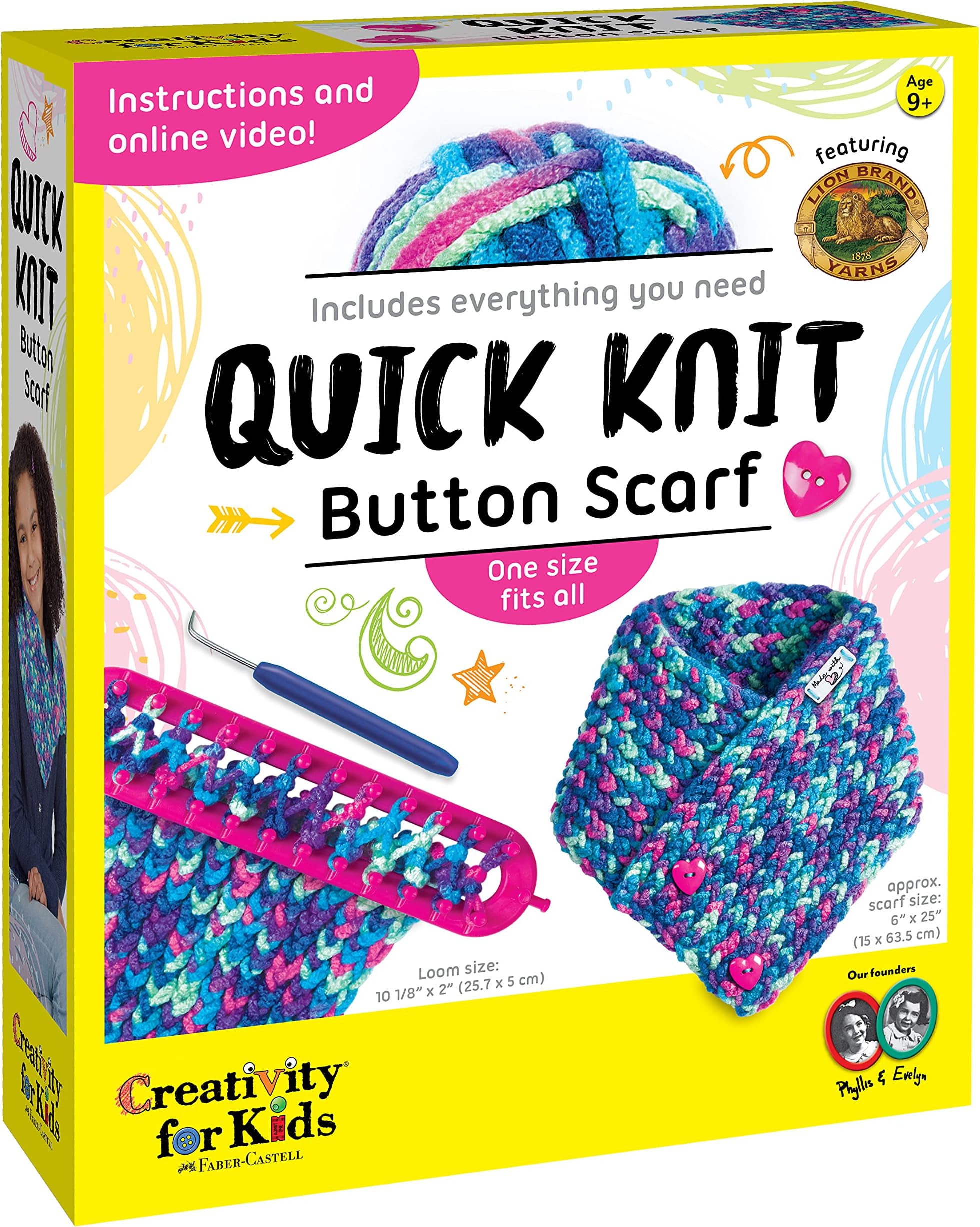 Creativity for Kids Quick Knit Button Scarf Craft Set, Winter Craft, Christmas, Birthday, Make Your Own Scarf, STEM Kit for Children, Gift Idea, Warm, Wool