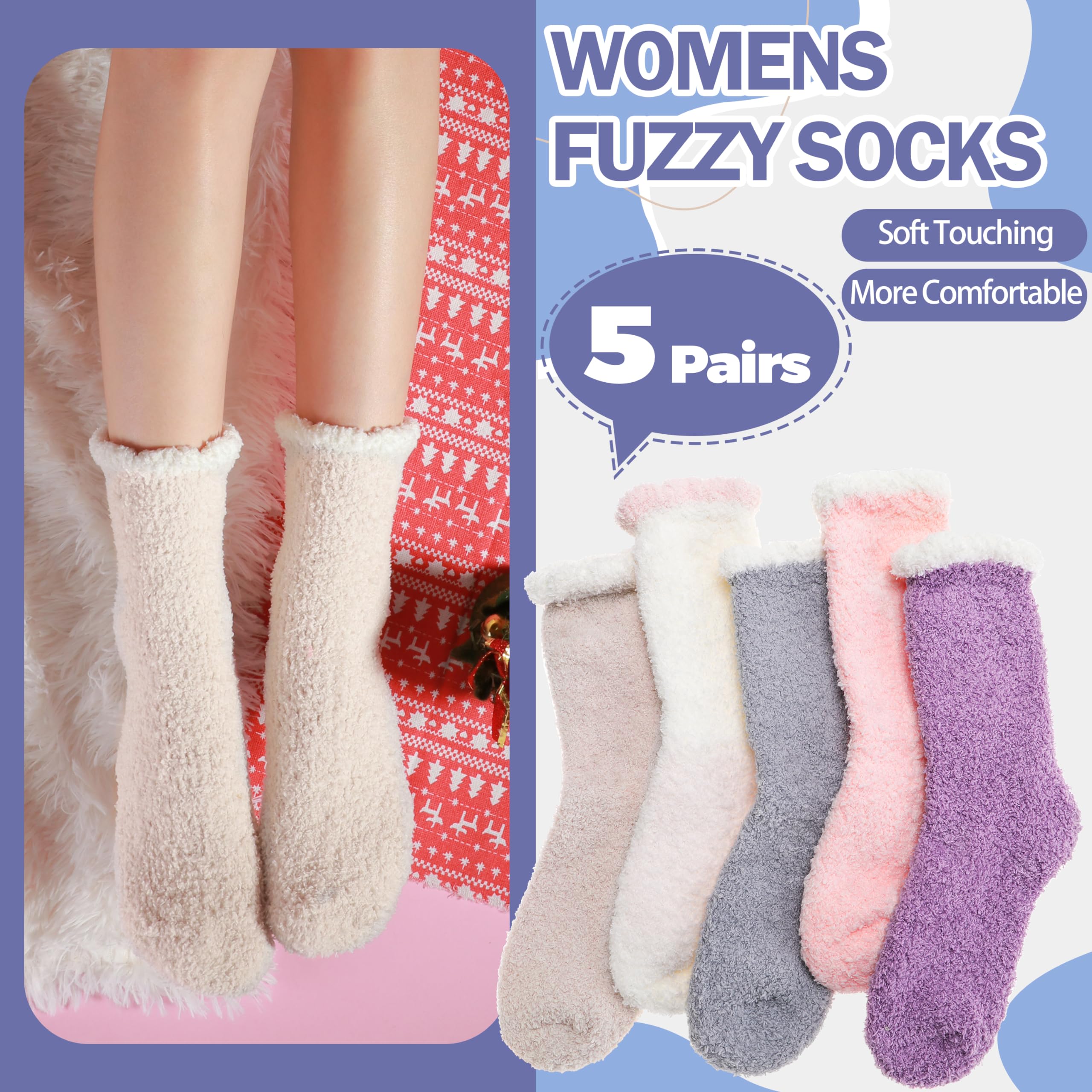 ANTSANG Womens Fuzzy Socks Fluffy Slipper Cozy Cabin Winter Soft Fleece Warm Comfy Thick Christmas Gift Socks: One Size Candy