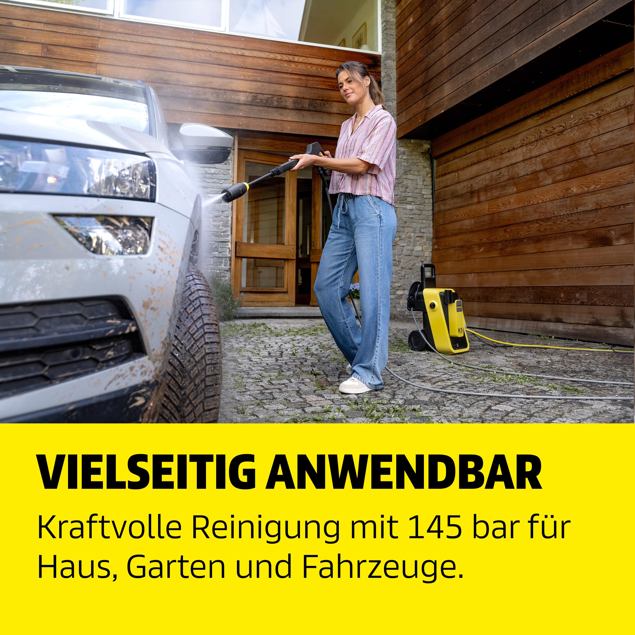 Kärcher Hochdruckreiniger K 5 Comfort Premium Car, Druck: 145 bar, Fördermenge: 500 l/h, Fläche: 40 m²/h, 18,2 kg, extra Flexibler Hochdruckschlauch, Schlauchtrommel, 4-in-1 Multi Jet, Car Kit