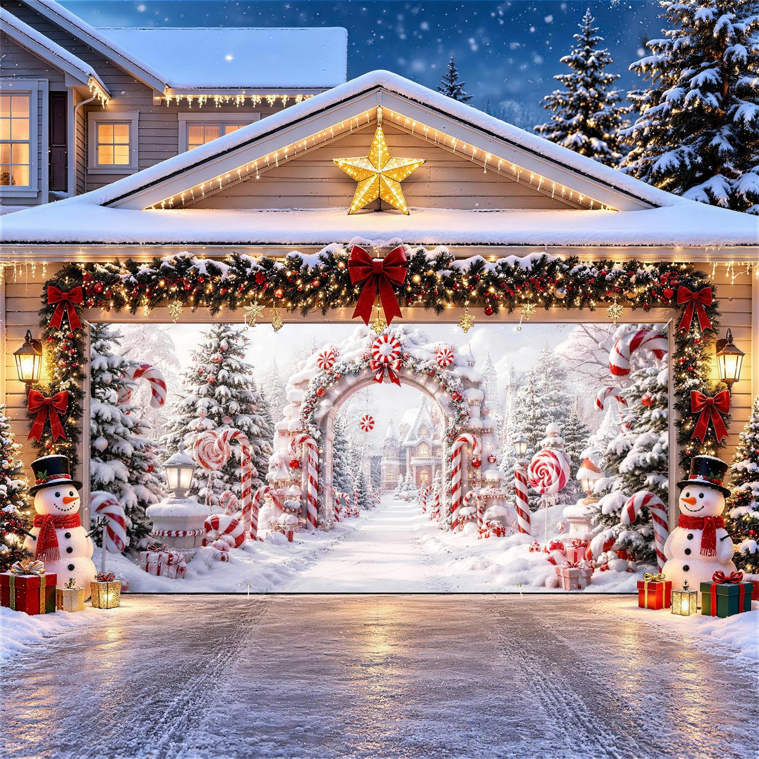 Christmas Garage Door Decorations 6 x 13 ft, Candy Cane Cover