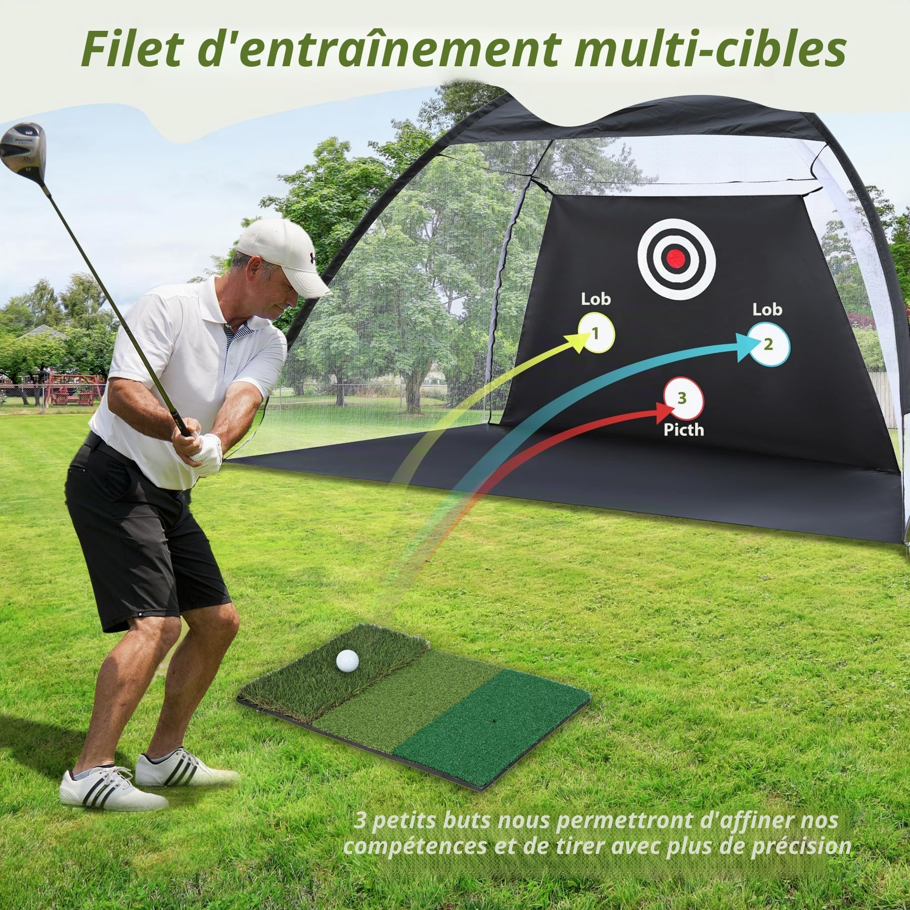 REDCAMP Filet d'entraînement de Golf avec Tapis de Frappe pour intérieur et extérieur
