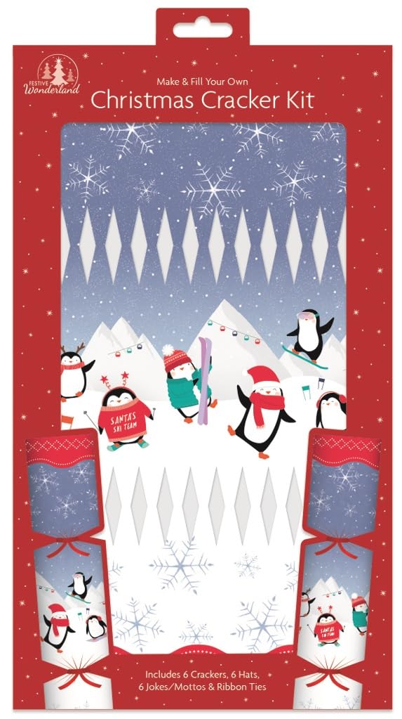 Star Online Eco Self Fill Christmas Crackers Make and Fill Your Own Festive Seasonal Party Craft Kit (Penguins Skiing)