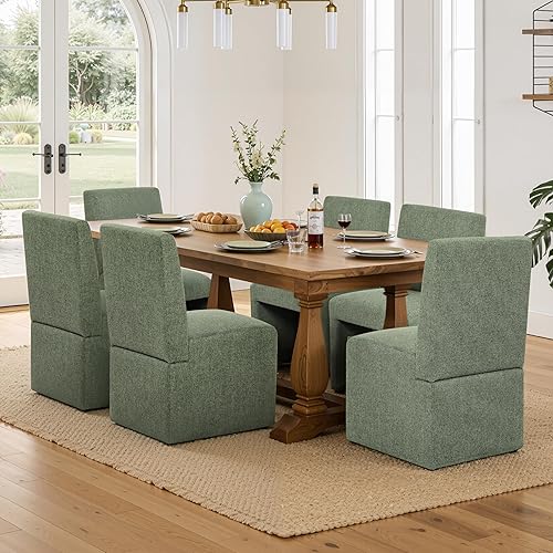 Miniatura 15 de Juego de 8 sillas de comedor tapizadas modernas para cocina y comedor, sillas de comedor de tela de lino con marco de madera, color gris