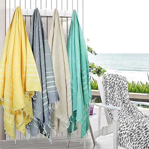 Miniatura 4 de HILLFAIR Hammam - Toallas turcas de playa 100% algodón, 39 x 72 pulgadas, XXL, toallas de playa de gran tamaño para adultos, toallas de baño de