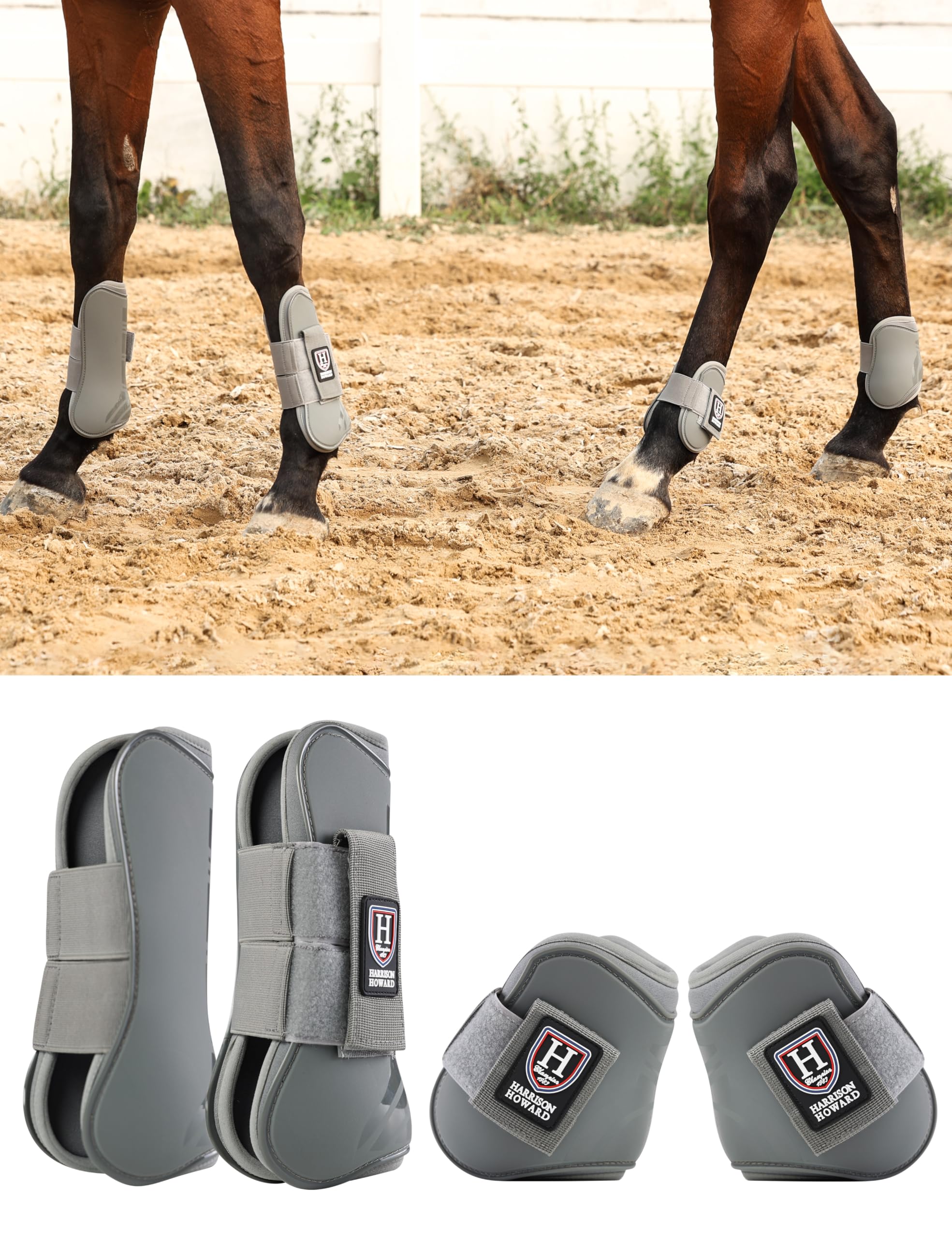 Harrison Howard Horse Tendon Boots Open Front/Fetlock Boot for Horse Protective Boots for Jumping, Trail Riding Set of 4 Grey XL